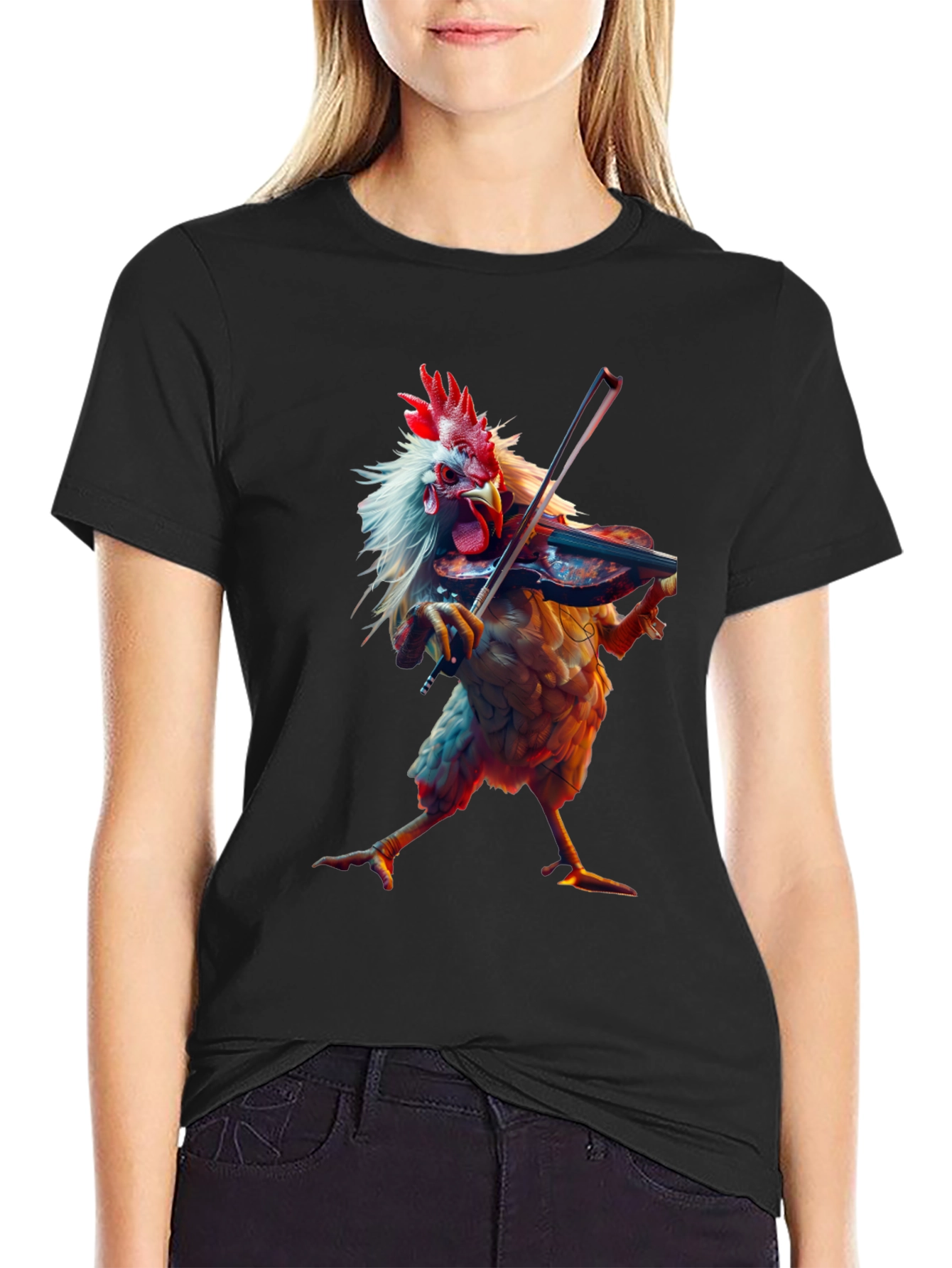 Chicken Playing Violin Graphic T-Shirt