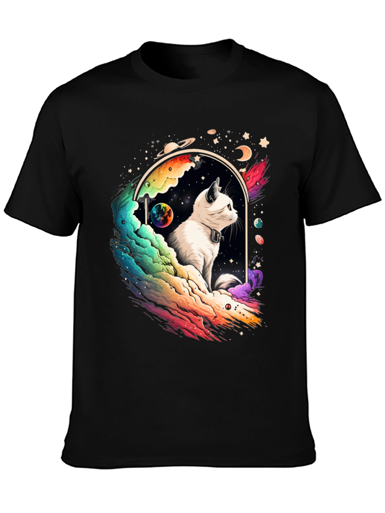 Cosmic Cat Graphic Tee - Unisex Black T-Shirt