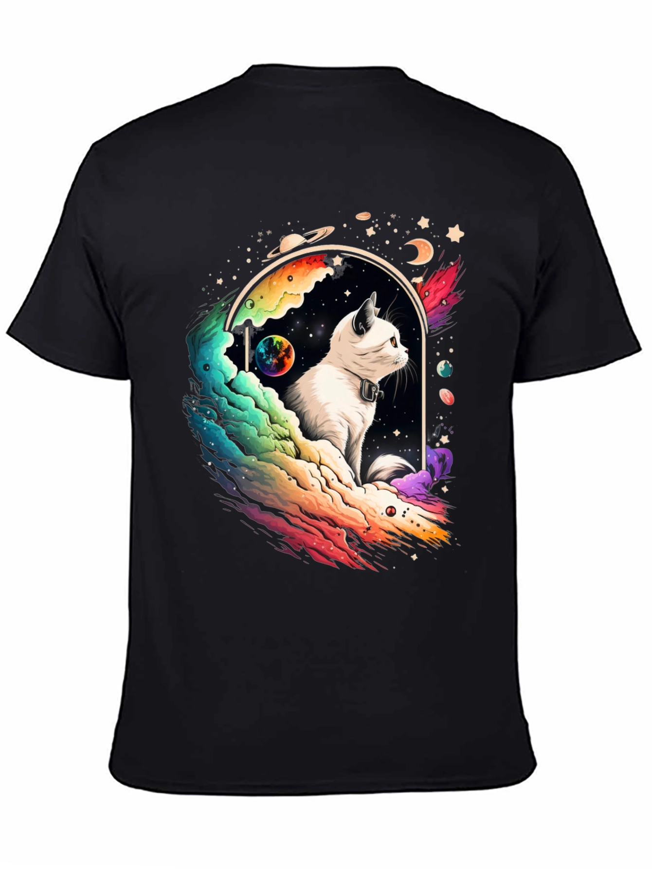 Cosmic Cat Graphic Tee - Unisex Black T-Shirt