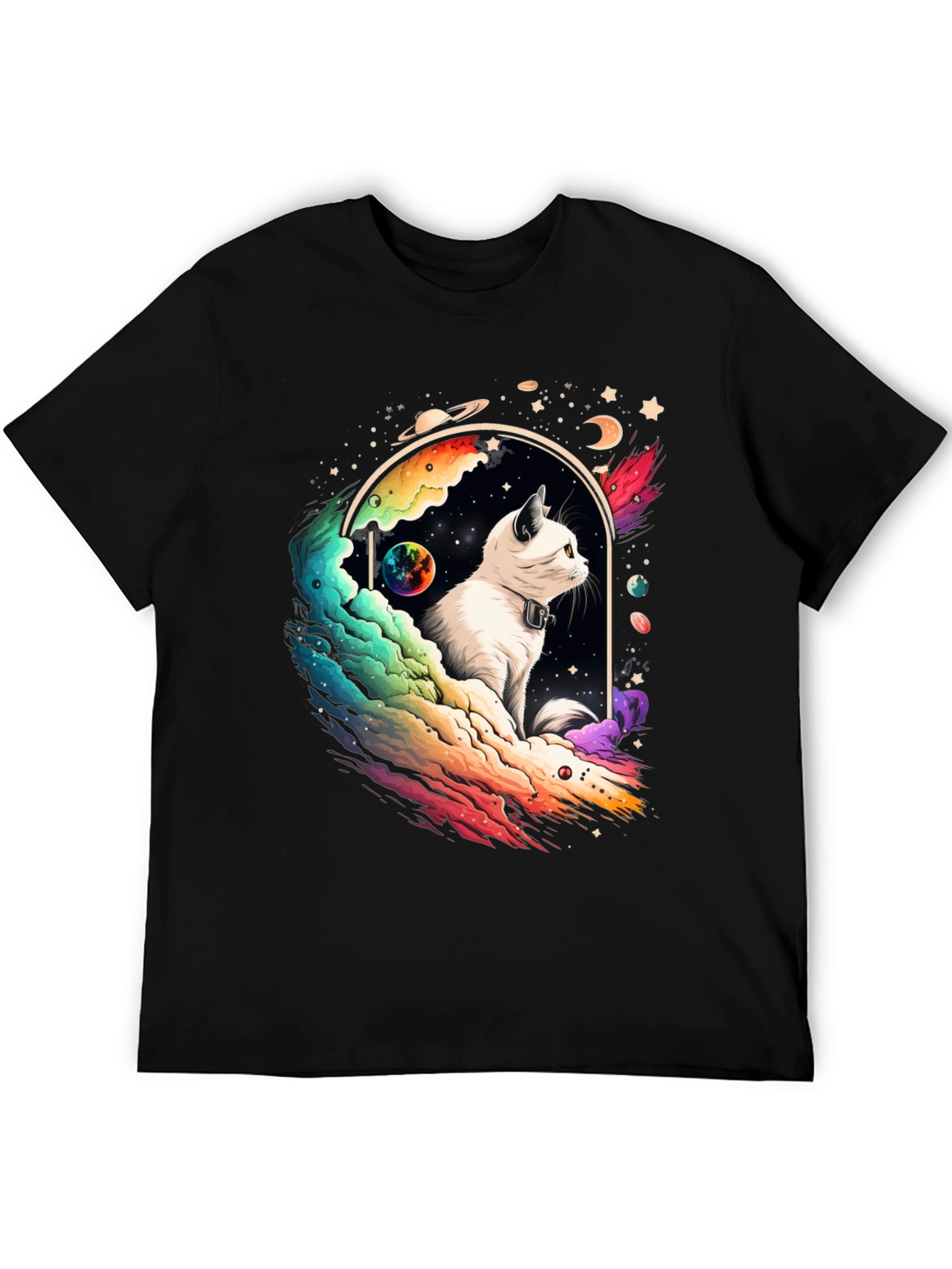 Cosmic Cat Graphic Tee - Unisex Black T-Shirt