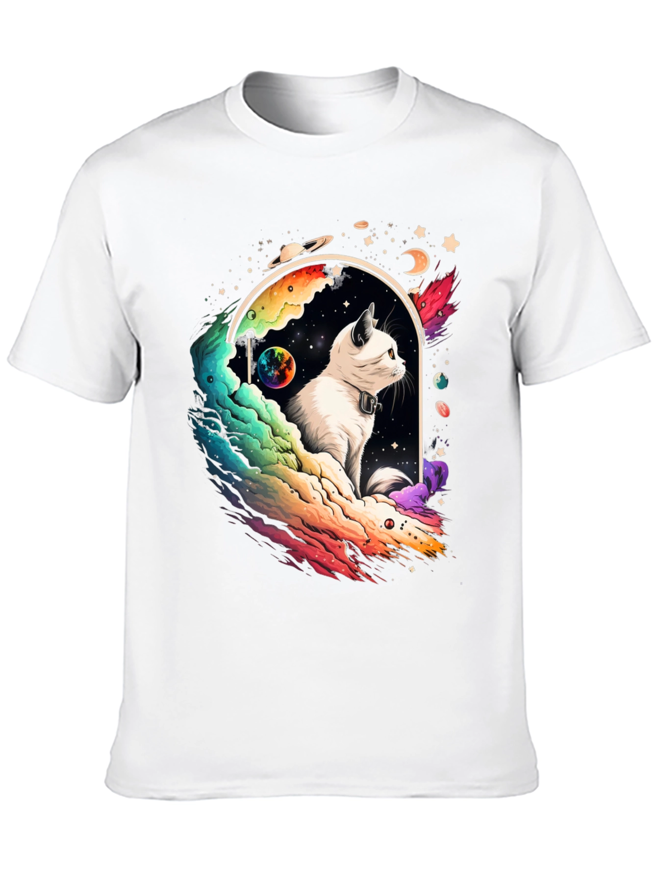 Cosmic Cat Graphic Tee - Unisex Black T-Shirt