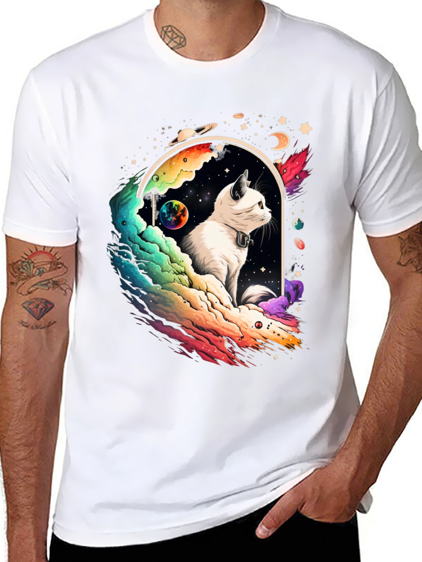 Cosmic Cat Graphic Tee - Unisex Black T-Shirt