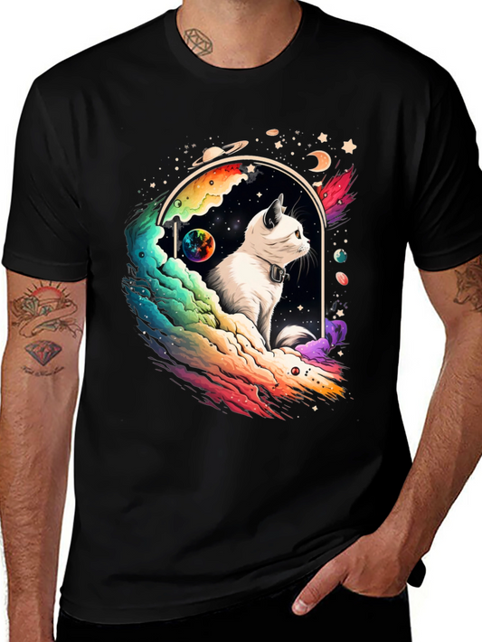 Cosmic Cat Graphic Tee - Unisex Black T-Shirt