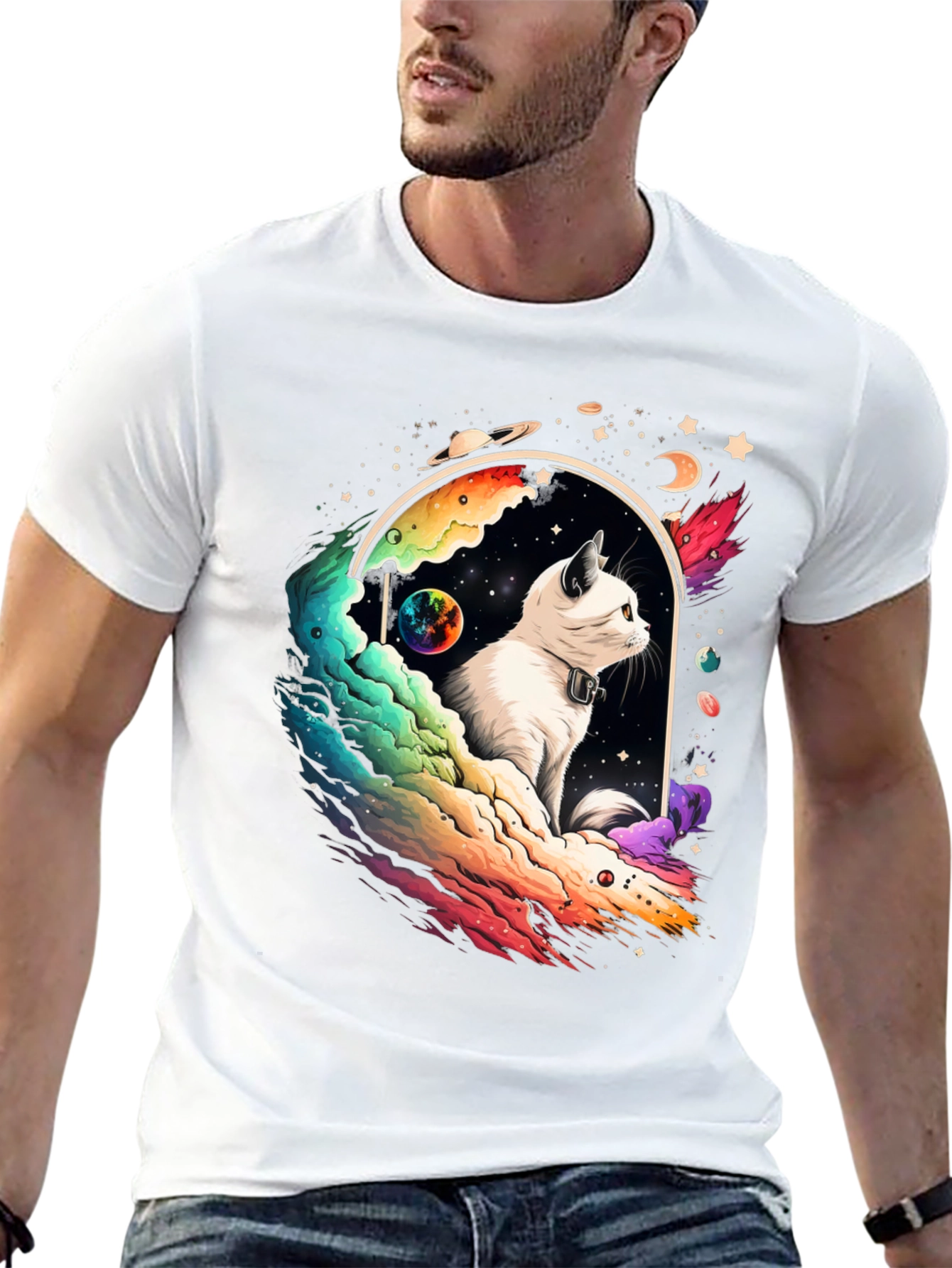 Cosmic Cat Graphic Tee - Unisex Black T-Shirt