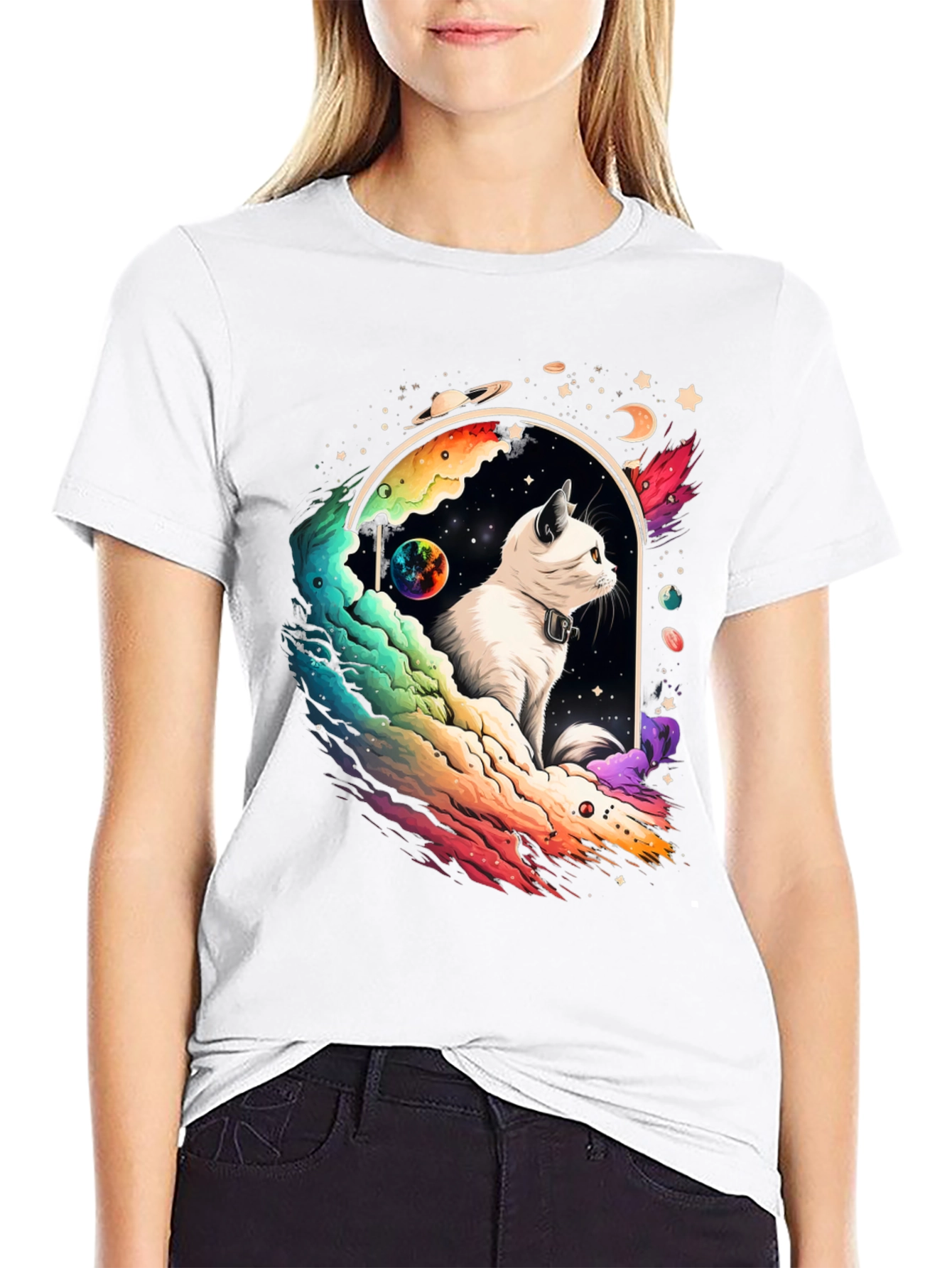 Cosmic Cat Graphic Tee - Unisex Black T-Shirt
