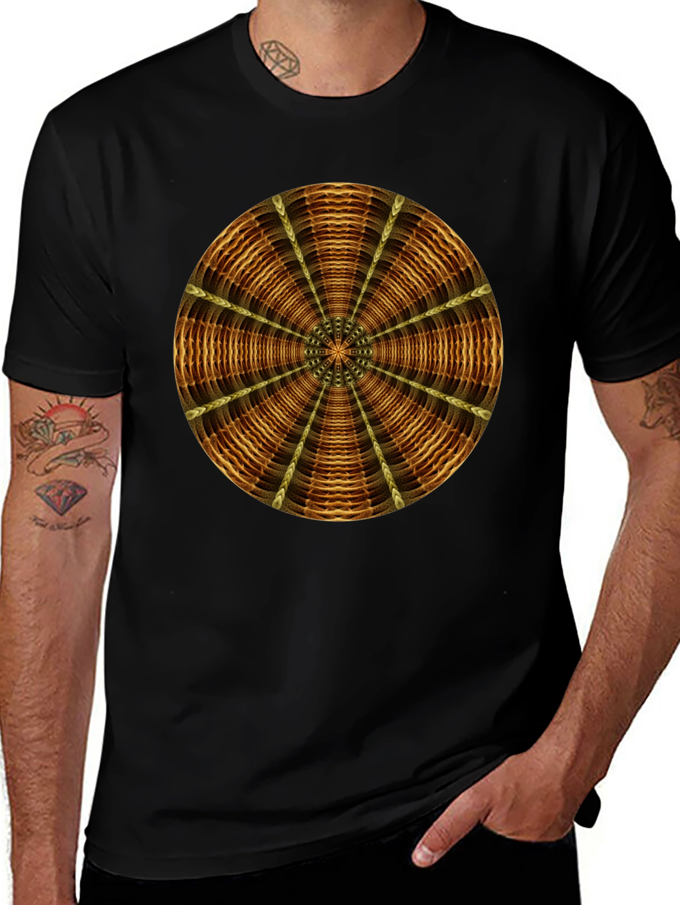 Geometric Mandala Graphic Tee - Stylish Mens Black T-Shirt