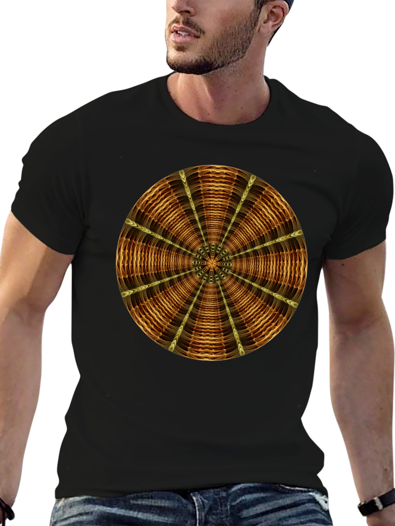 Geometric Mandala Graphic Tee - Stylish Mens Black T-Shirt