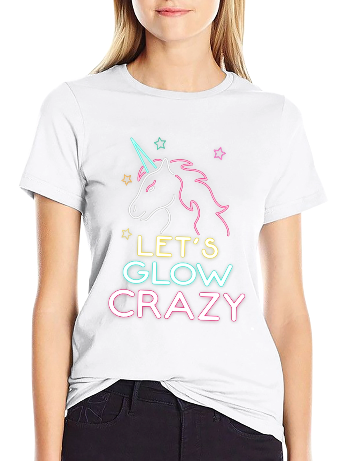 Lets Glow Crazy Unicorn Graphic Tee