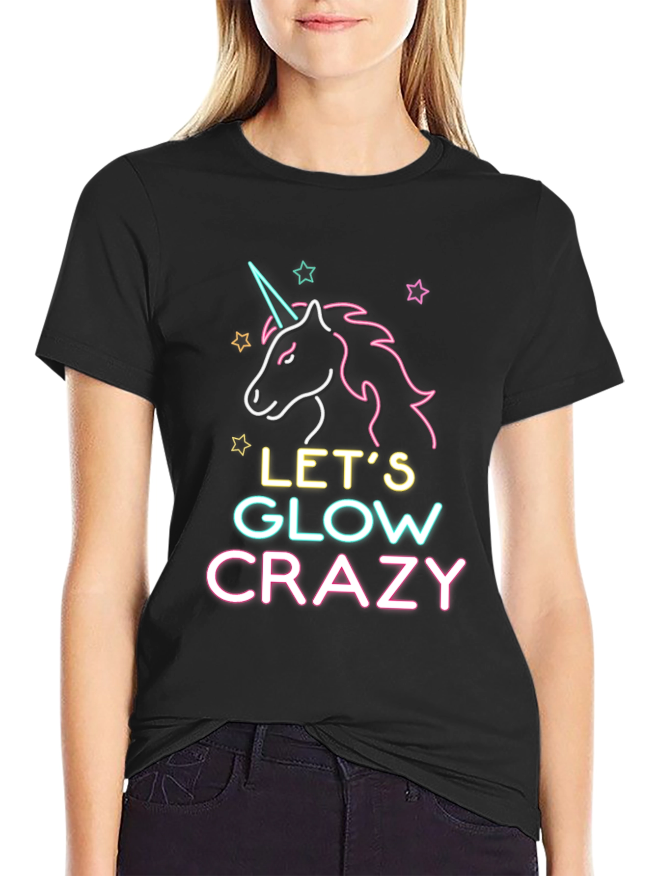 Lets Glow Crazy Unicorn Graphic Tee