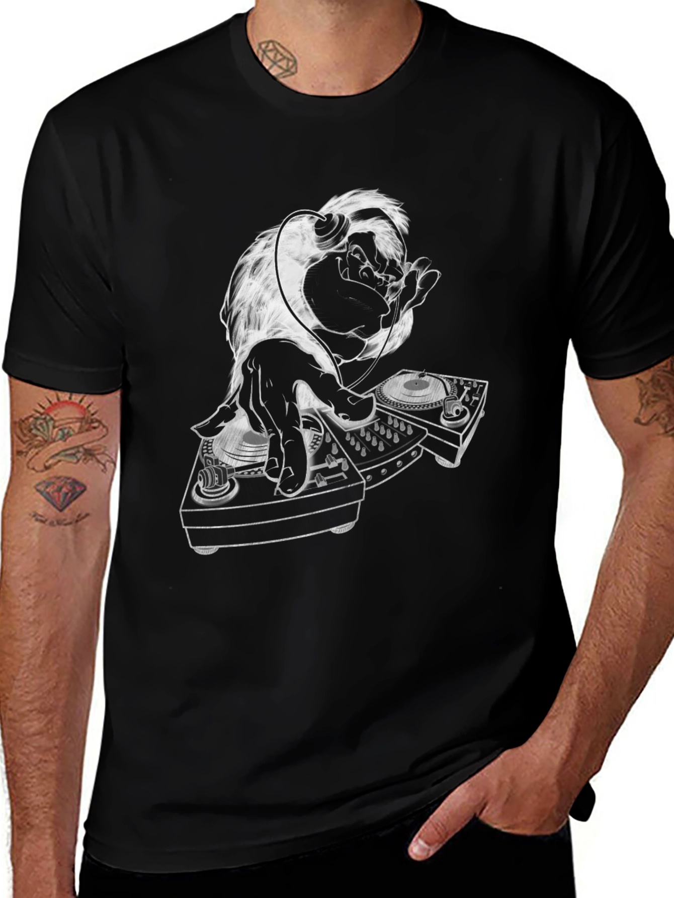DJ Monkey Graphic Tee - Cool Black T-Shirt