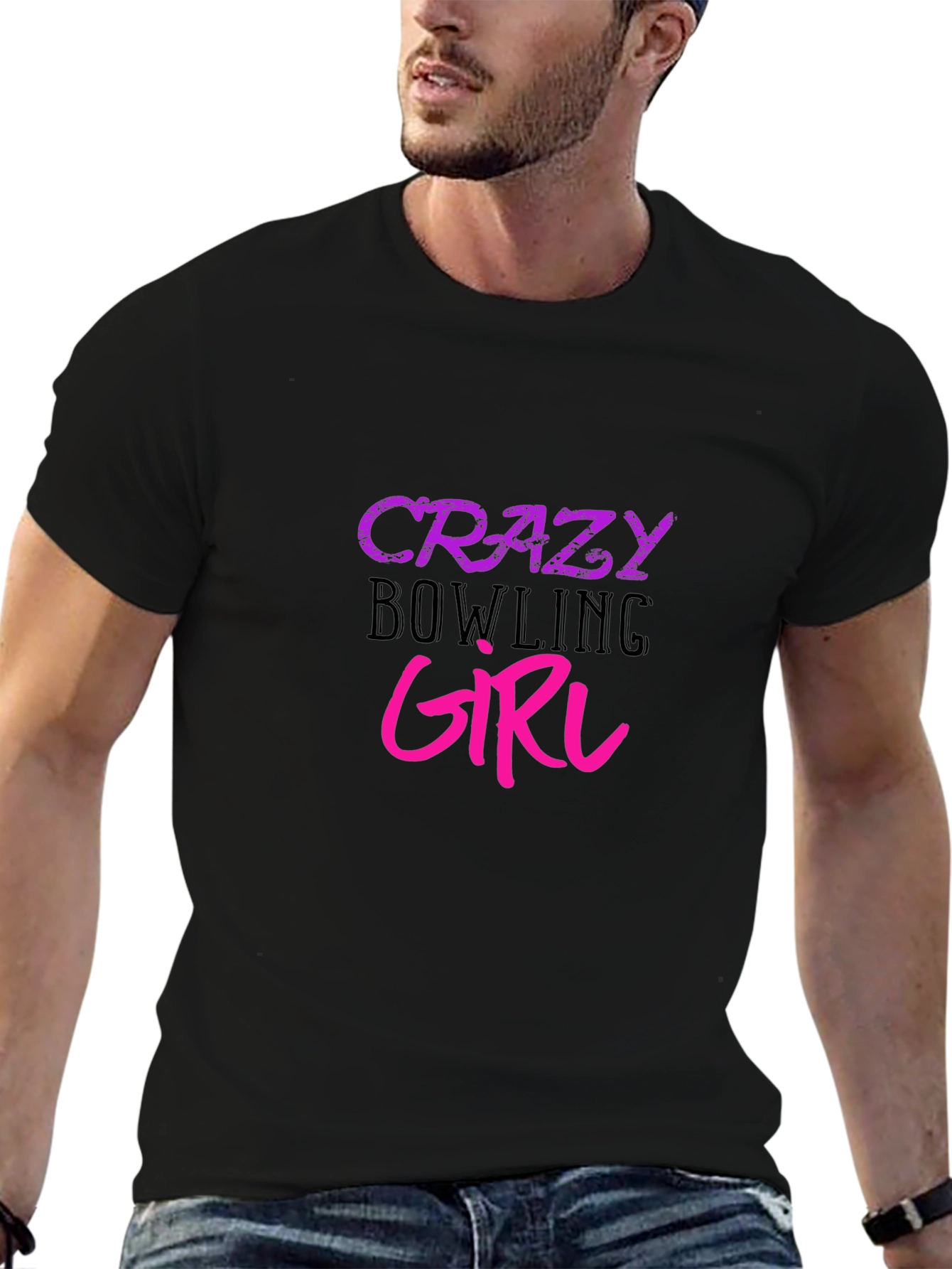Crazy Bowling Girl Graphic Tee - Black