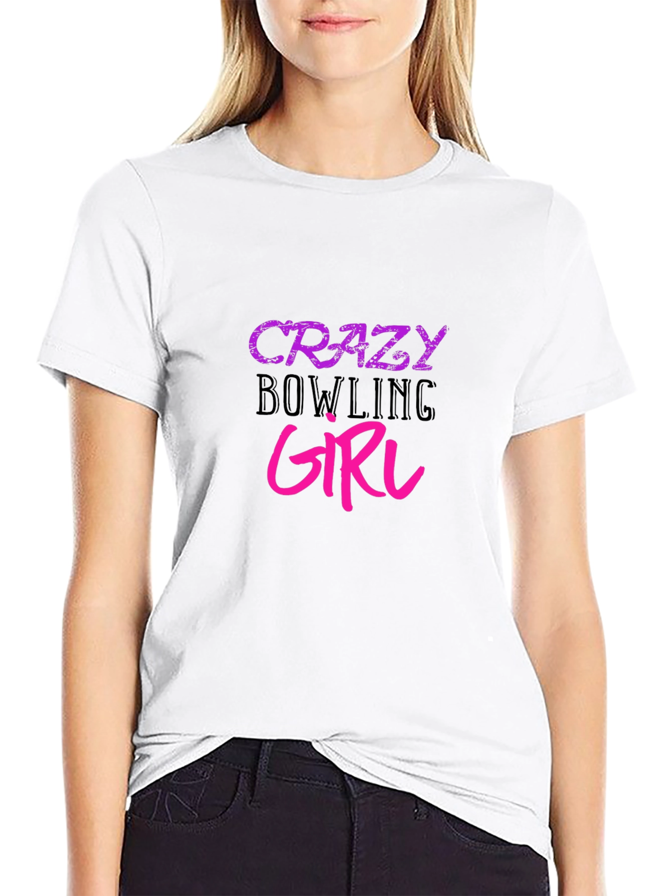 Crazy Bowling Girl Graphic Tee - Black