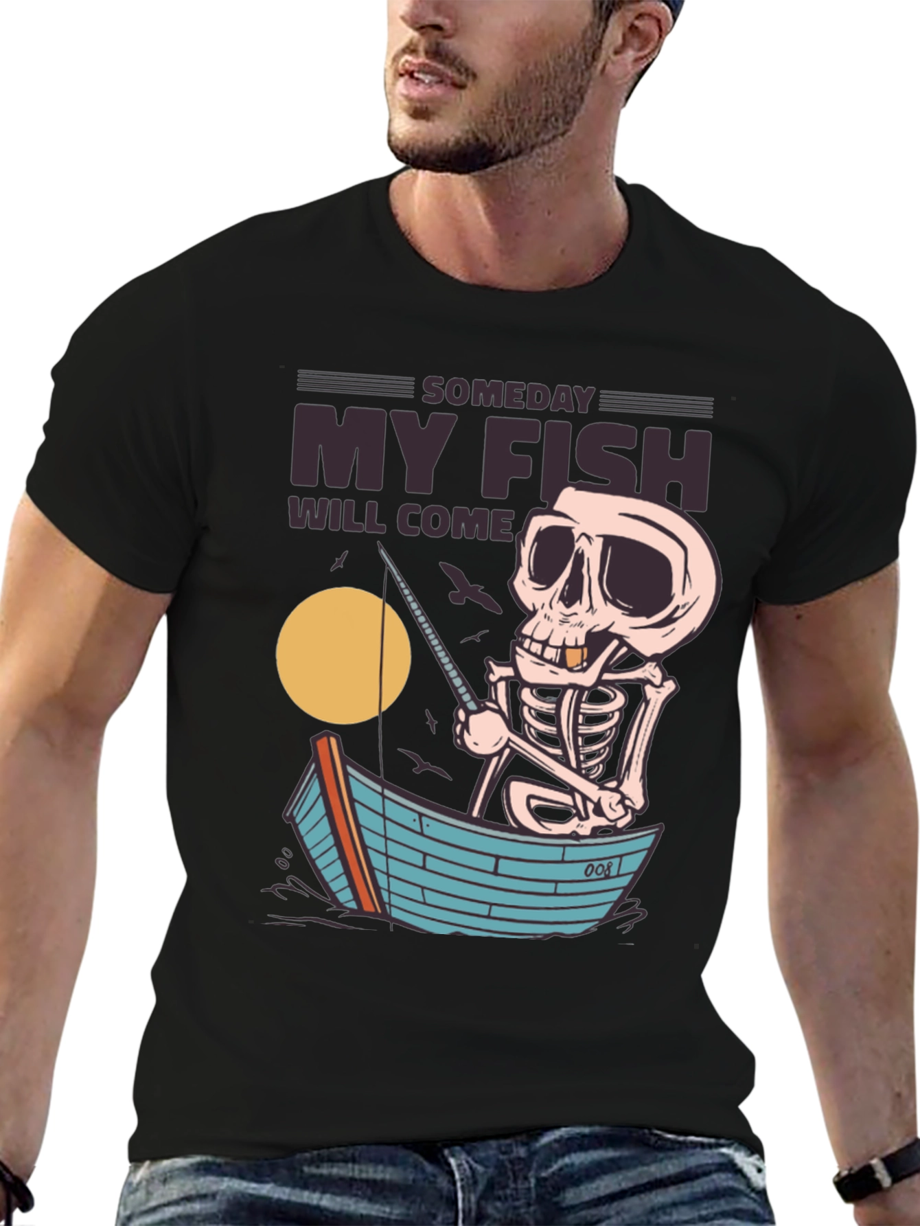Someday My Fish Will Come Skeleton Fishing T-Shirt