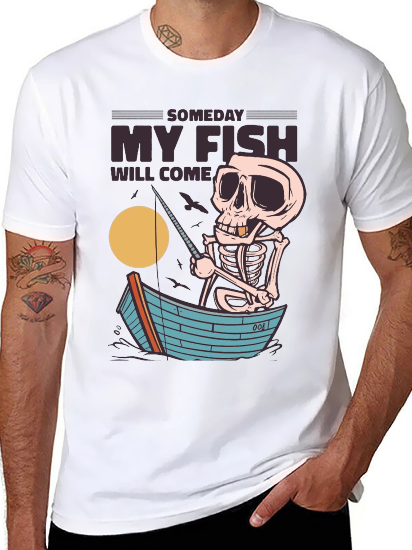 Someday My Fish Will Come Skeleton Fishing T-Shirt