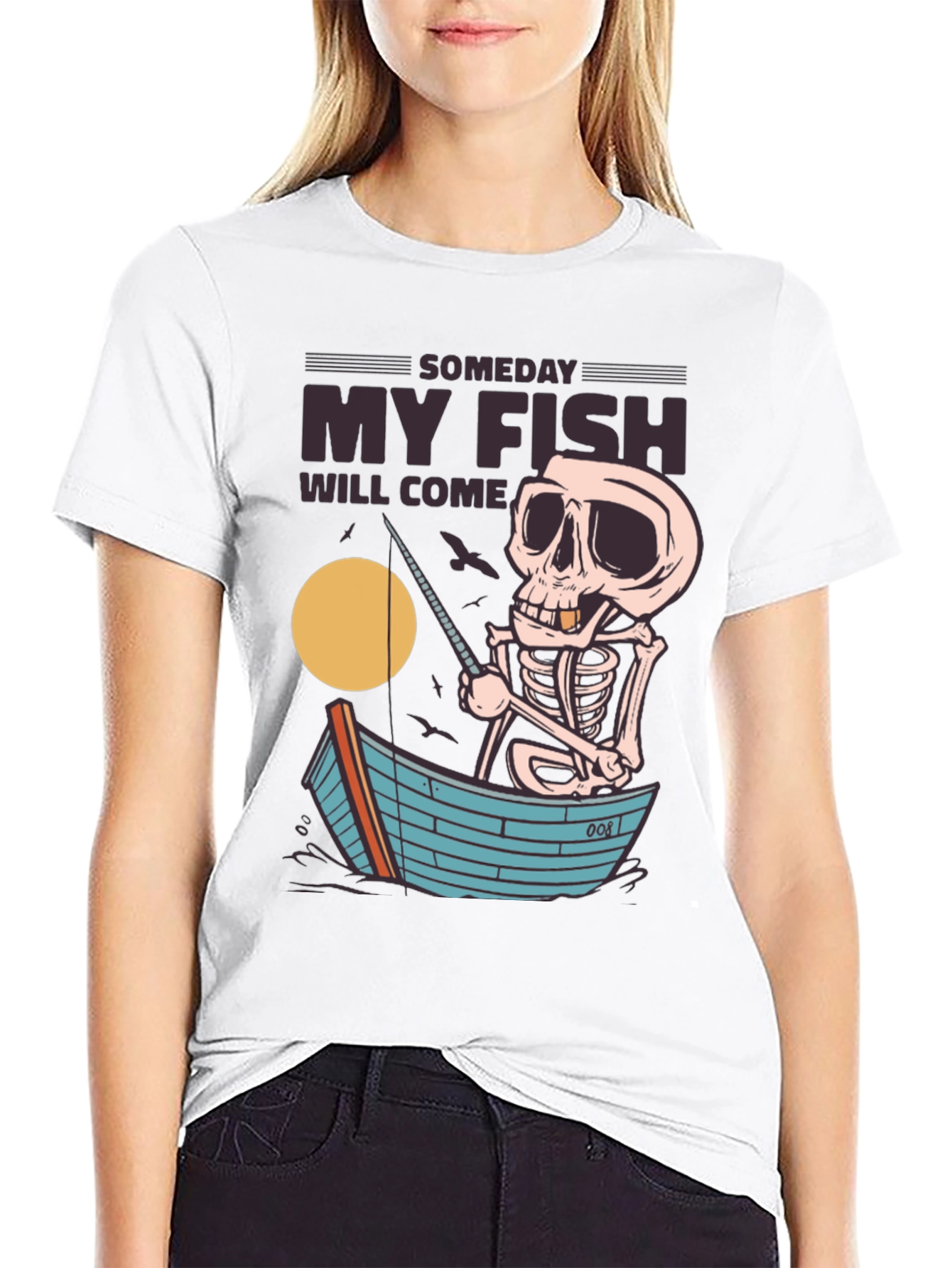 Someday My Fish Will Come Skeleton Fishing T-Shirt