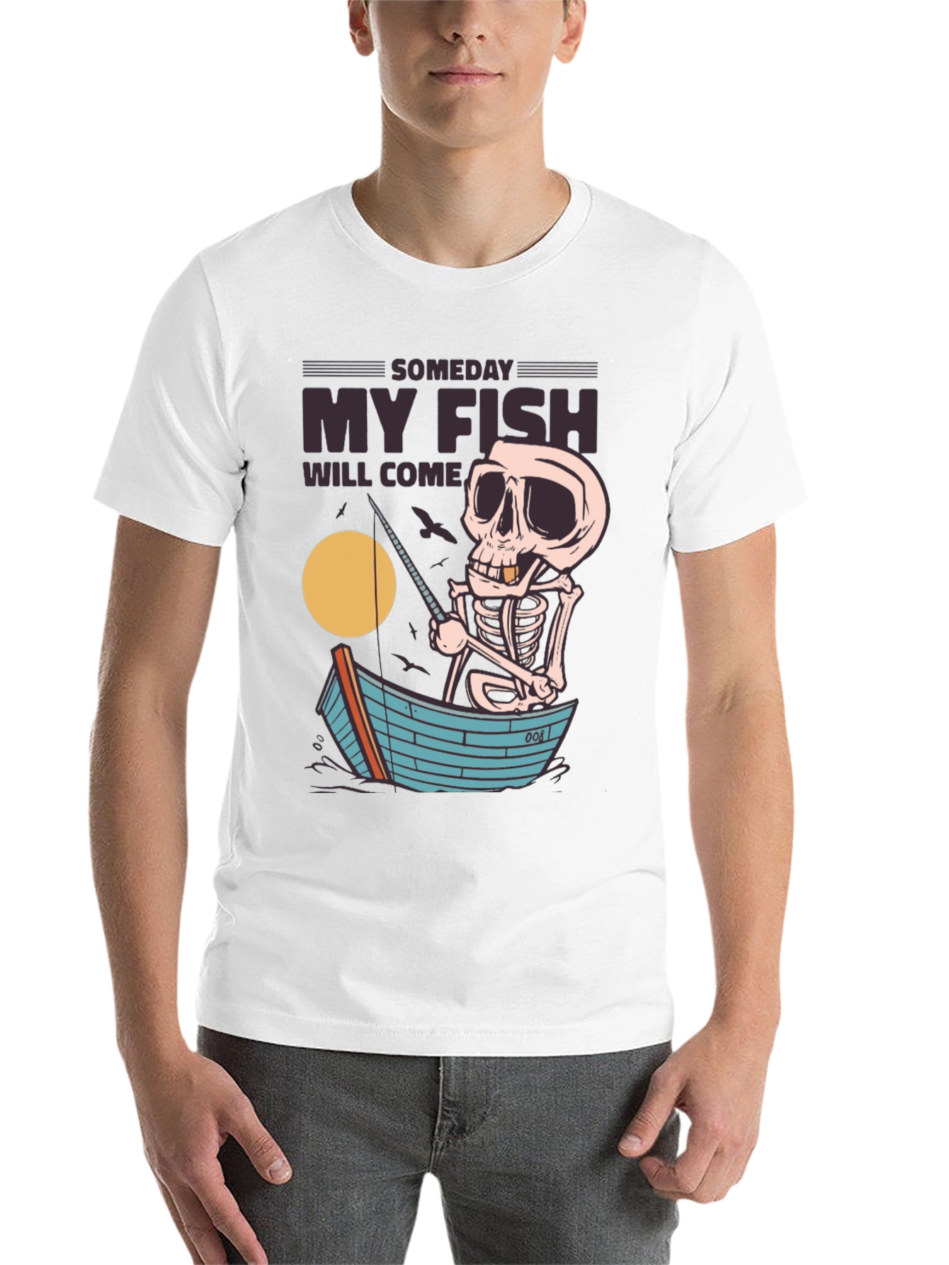Someday My Fish Will Come Skeleton Fishing T-Shirt