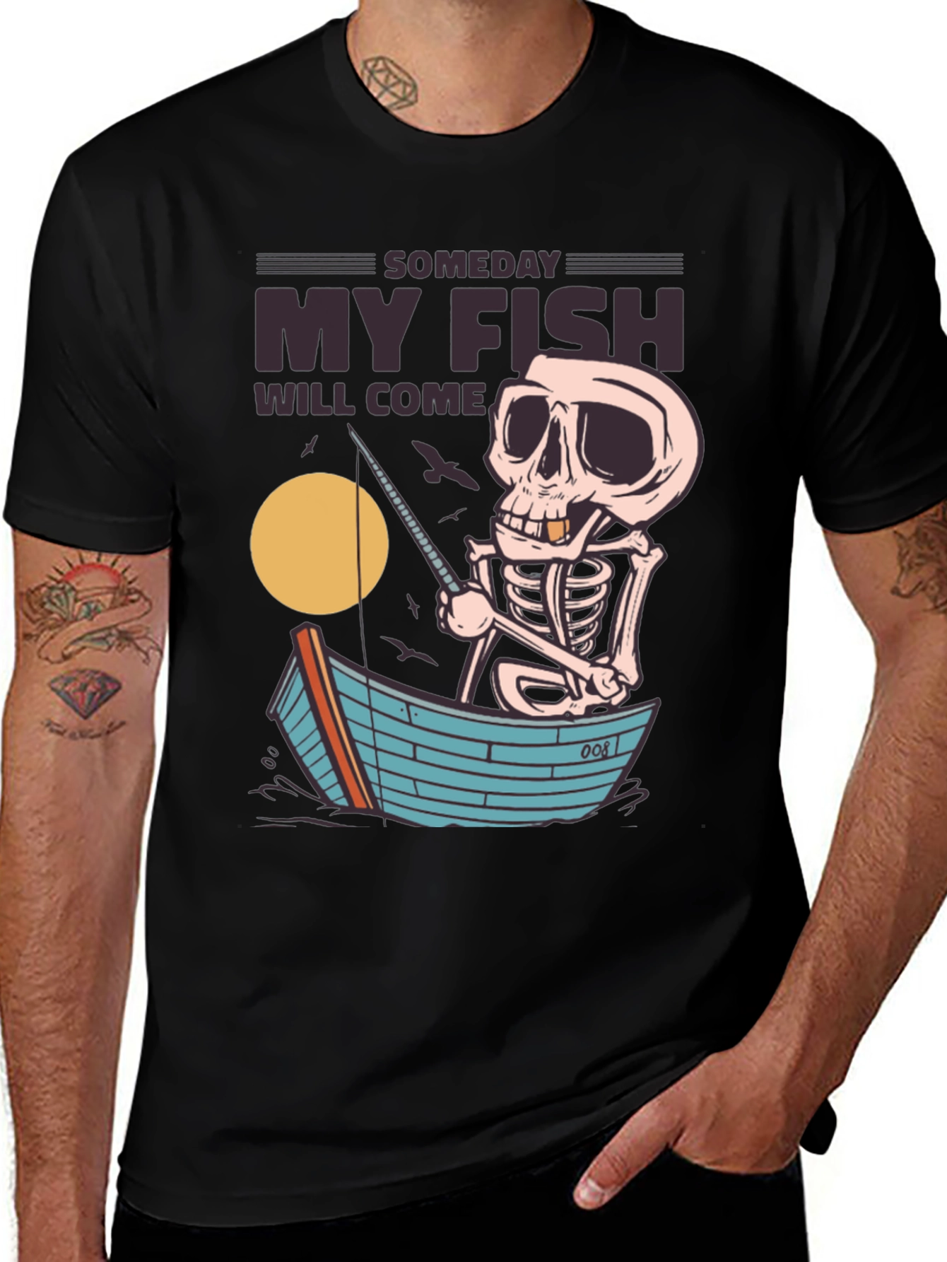Someday My Fish Will Come Skeleton Fishing T-Shirt