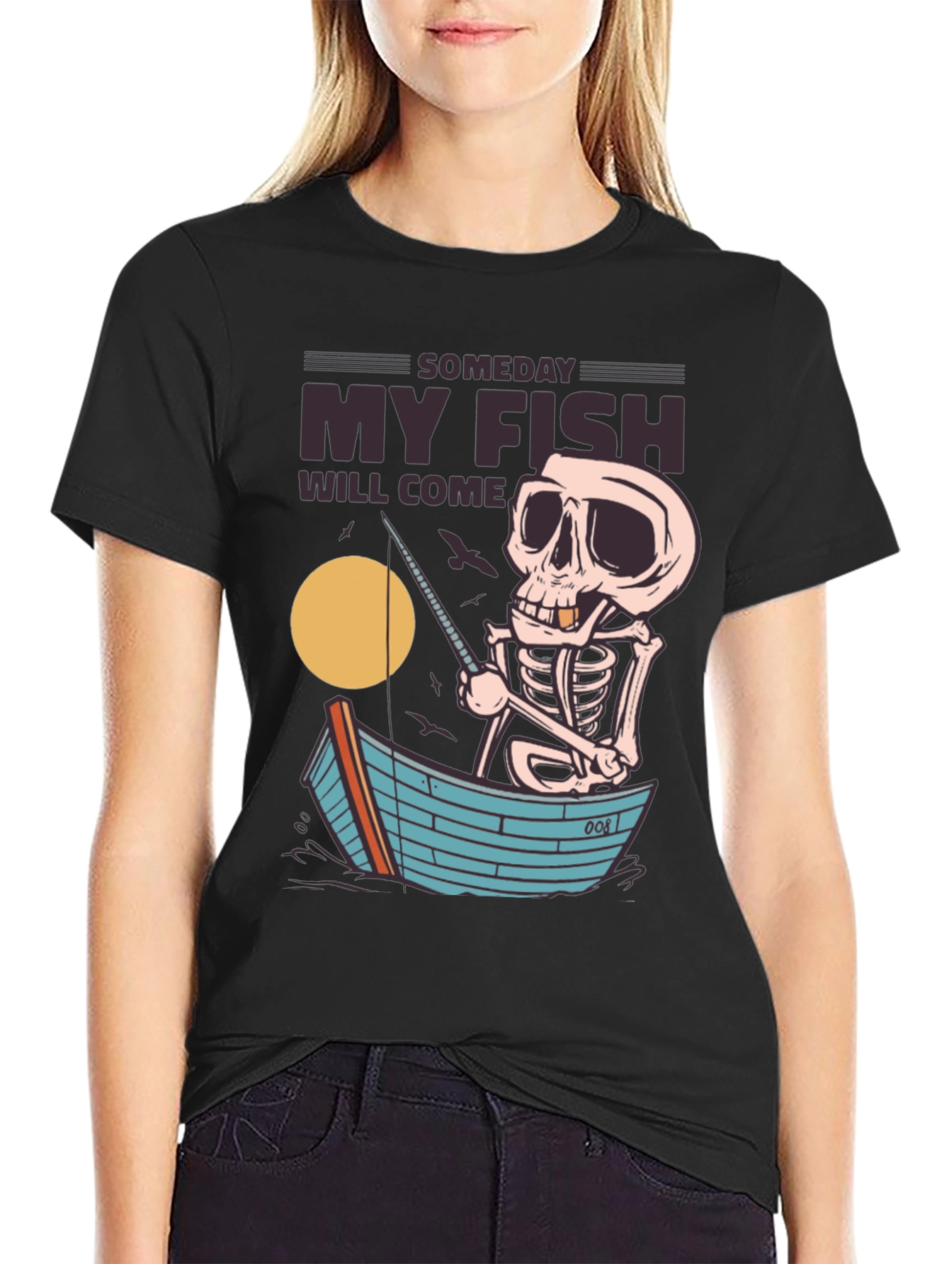 Someday My Fish Will Come Skeleton Fishing T-Shirt
