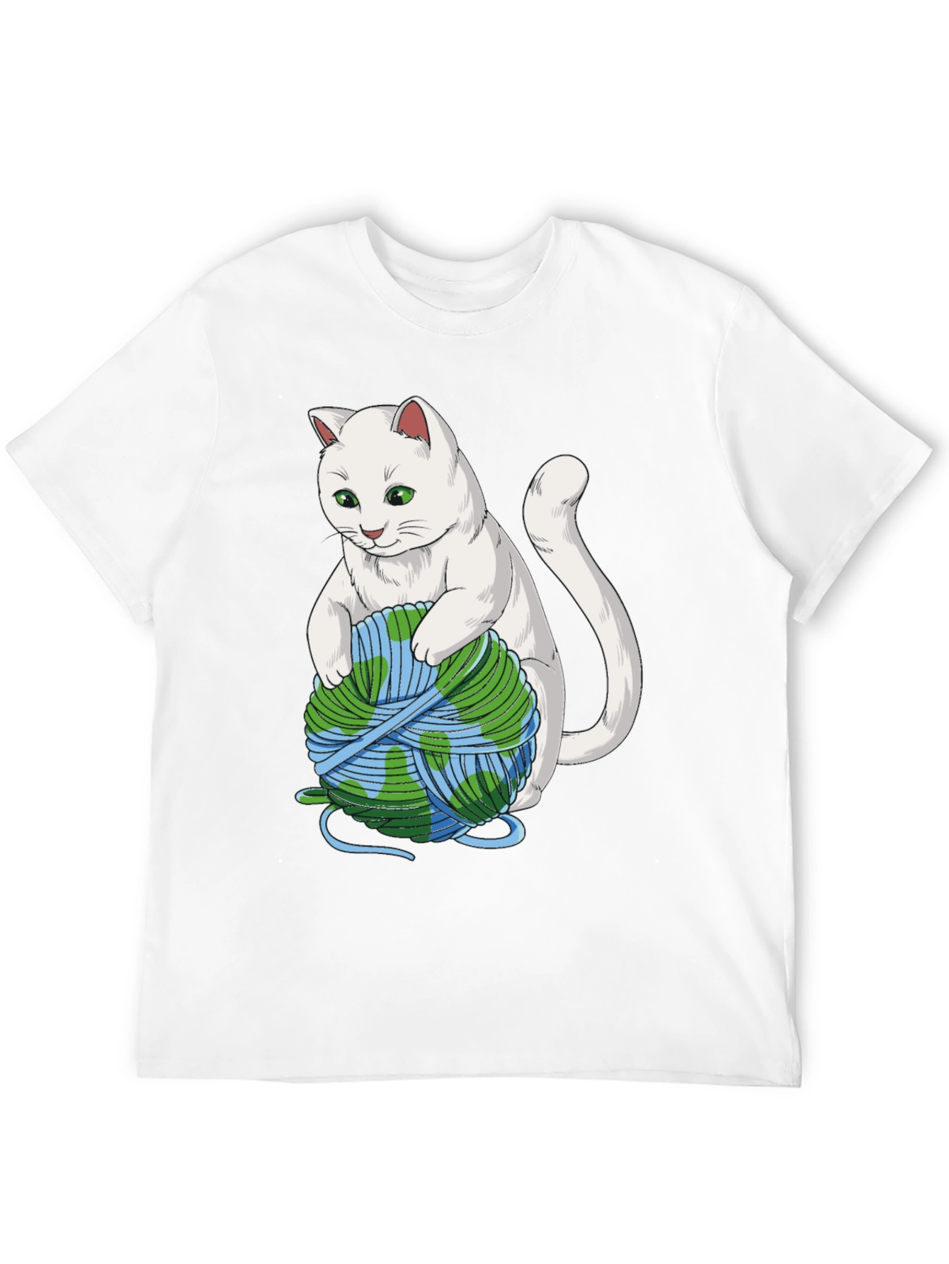 Cat with Earth Yarn T-Shirt - Global Warming Awareness