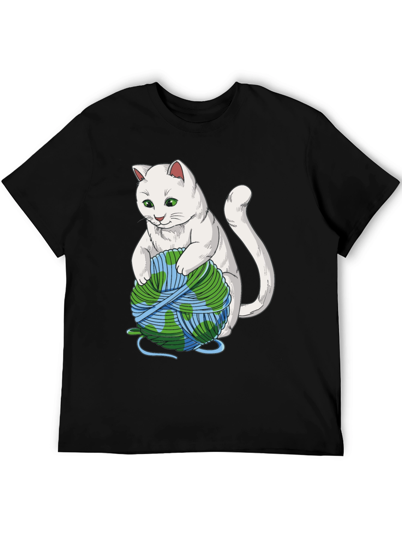 Cat with Earth Yarn T-Shirt - Global Warming Awareness