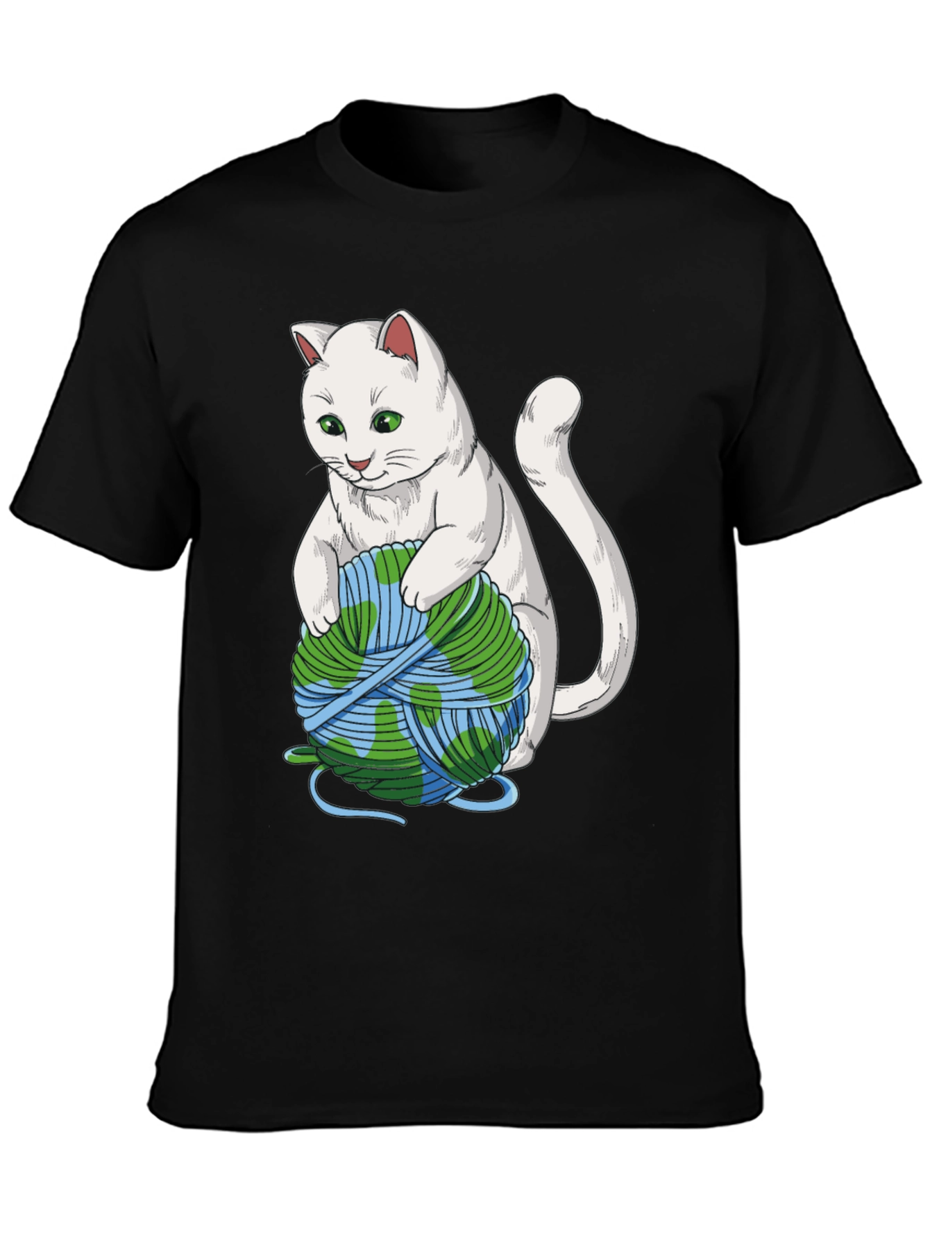 Cat with Earth Yarn T-Shirt - Global Warming Awareness