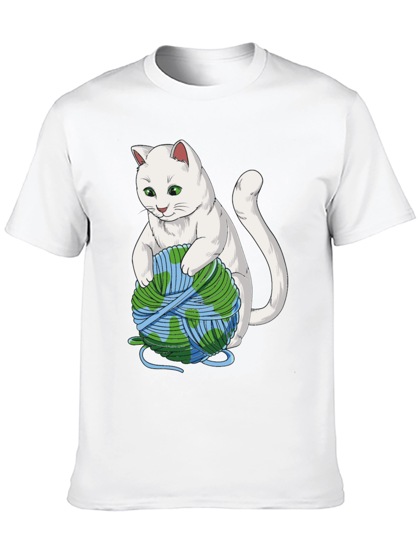 Cat with Earth Yarn T-Shirt - Global Warming Awareness