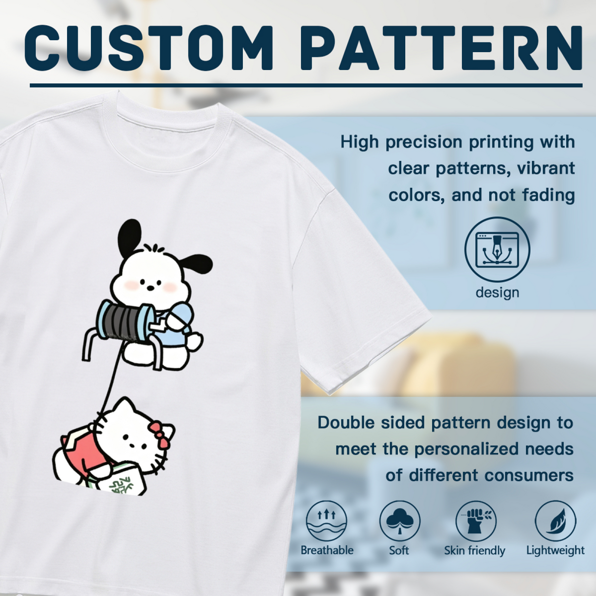 Cute Pochacco & Hello Kitty Fun Interaction Plus?Size Women T?Shirt