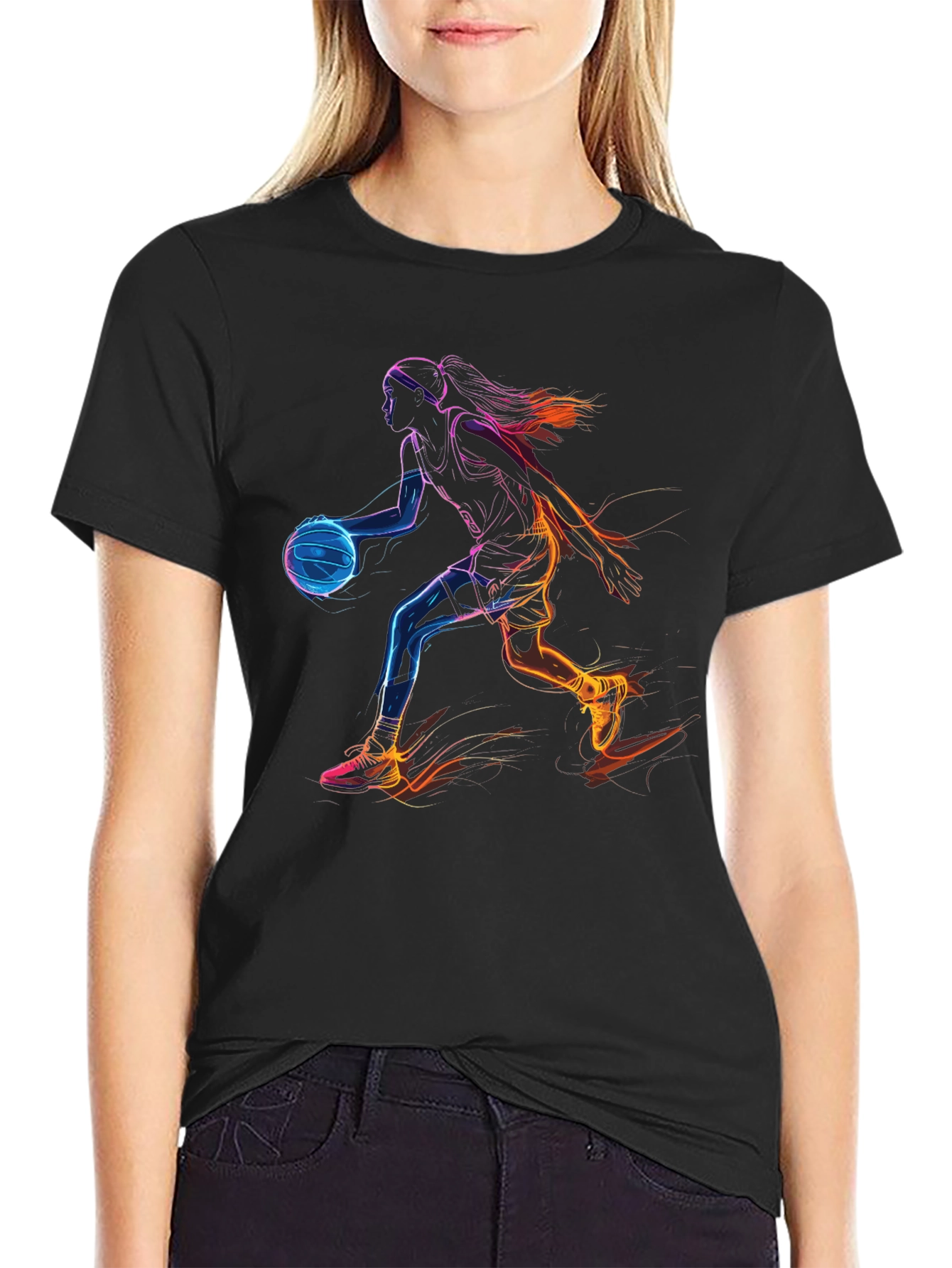 Neon Basketball Player Black Graphic Tee