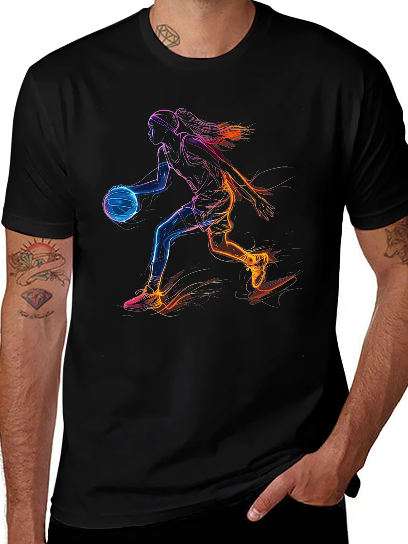 Neon Basketball Player Black Graphic Tee