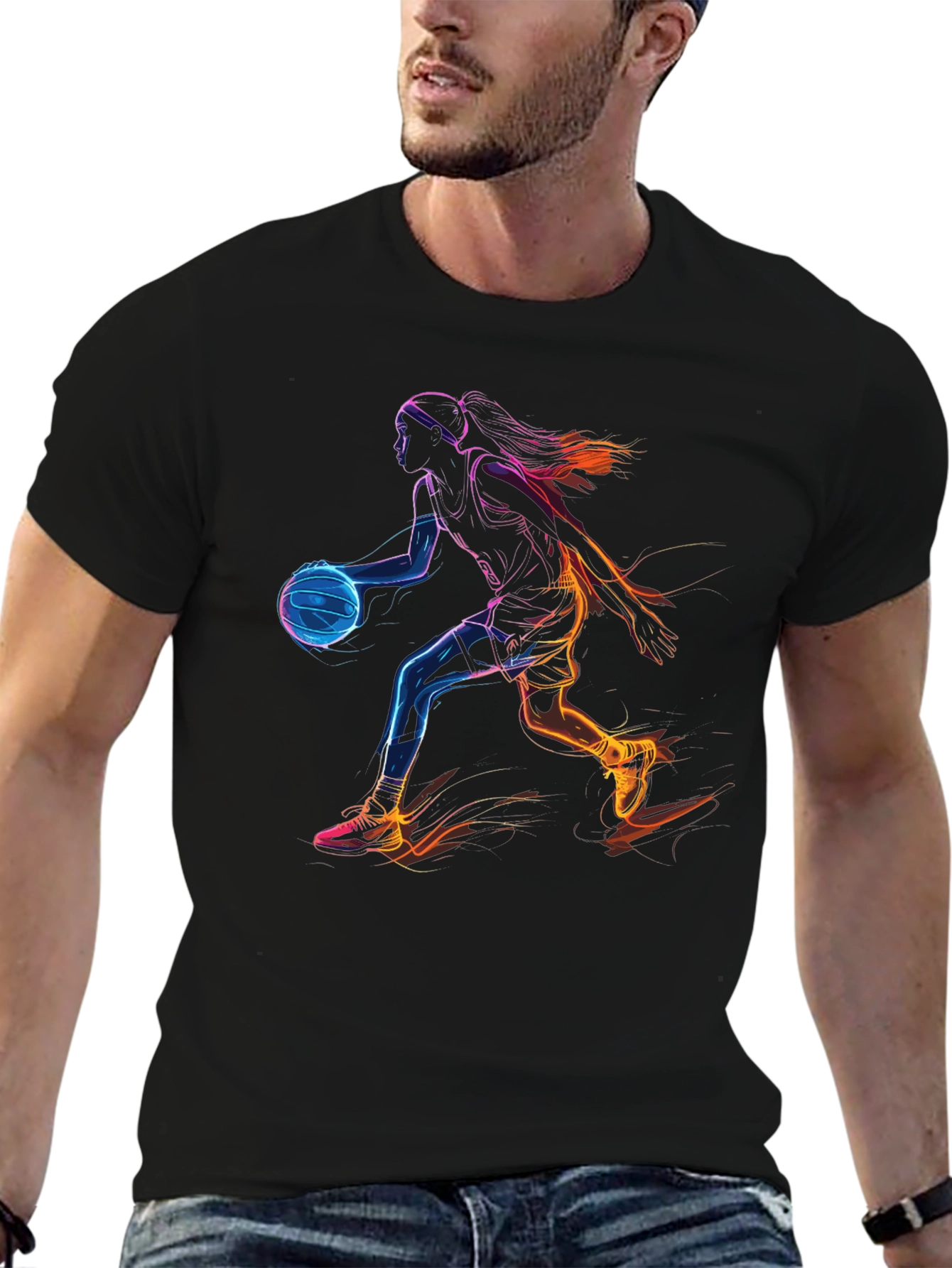 Neon Basketball Player Black Graphic Tee