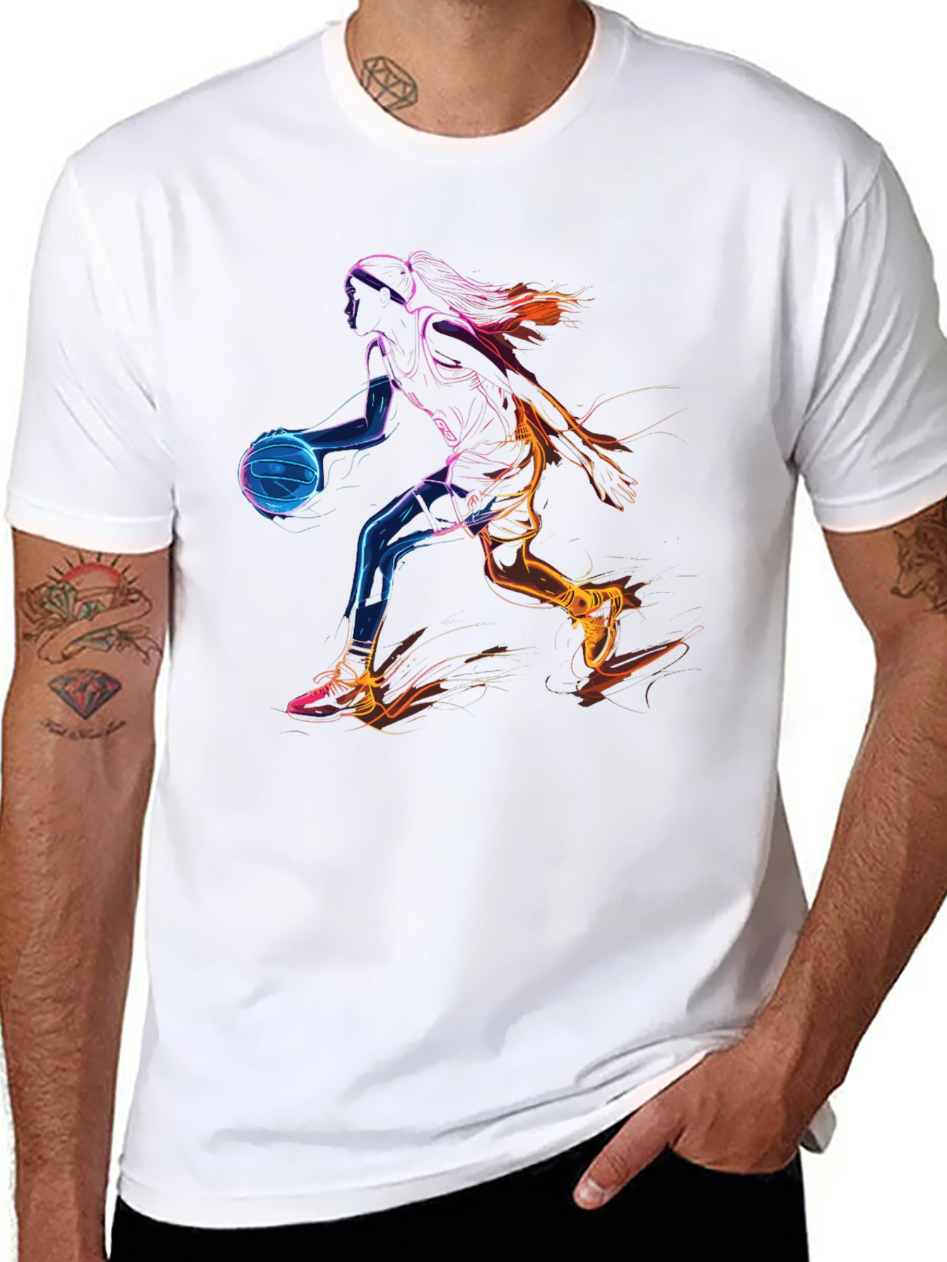 Neon Basketball Player Black Graphic Tee