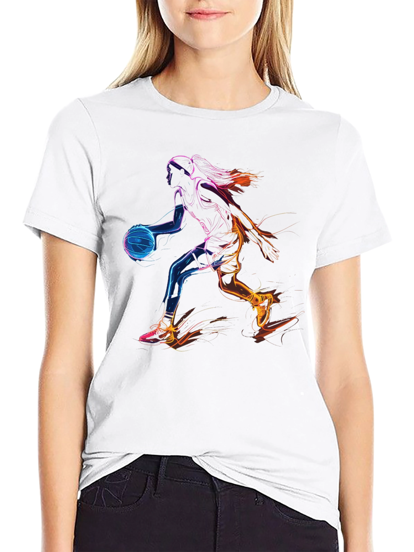 Neon Basketball Player Black Graphic Tee