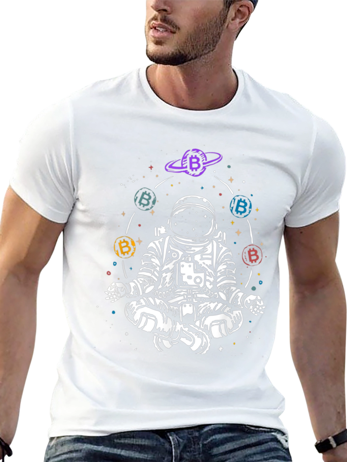 Astronaut Bitcoin Meditating Graphic Tee - Black