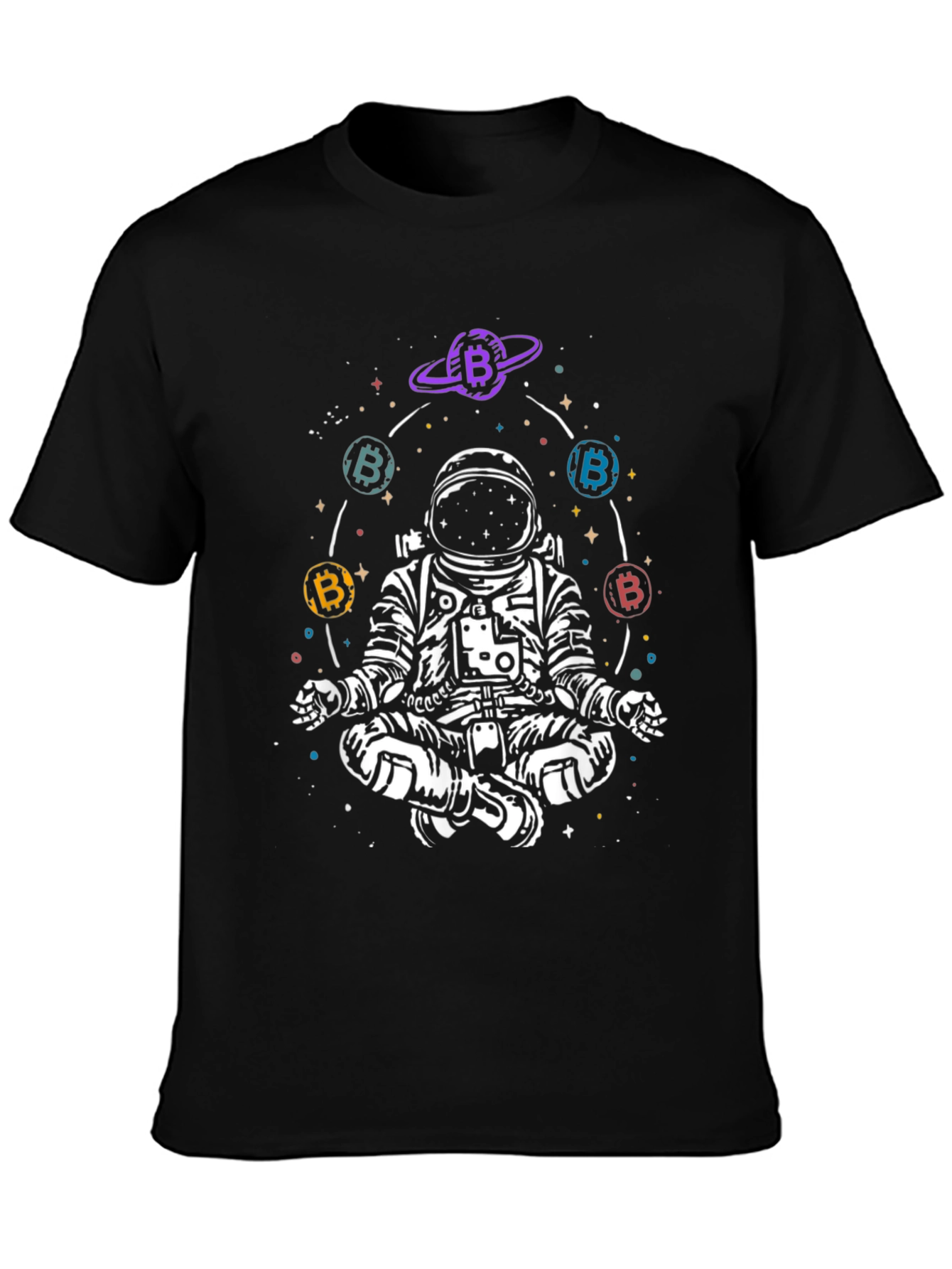 Astronaut Bitcoin Meditating Graphic Tee - Black
