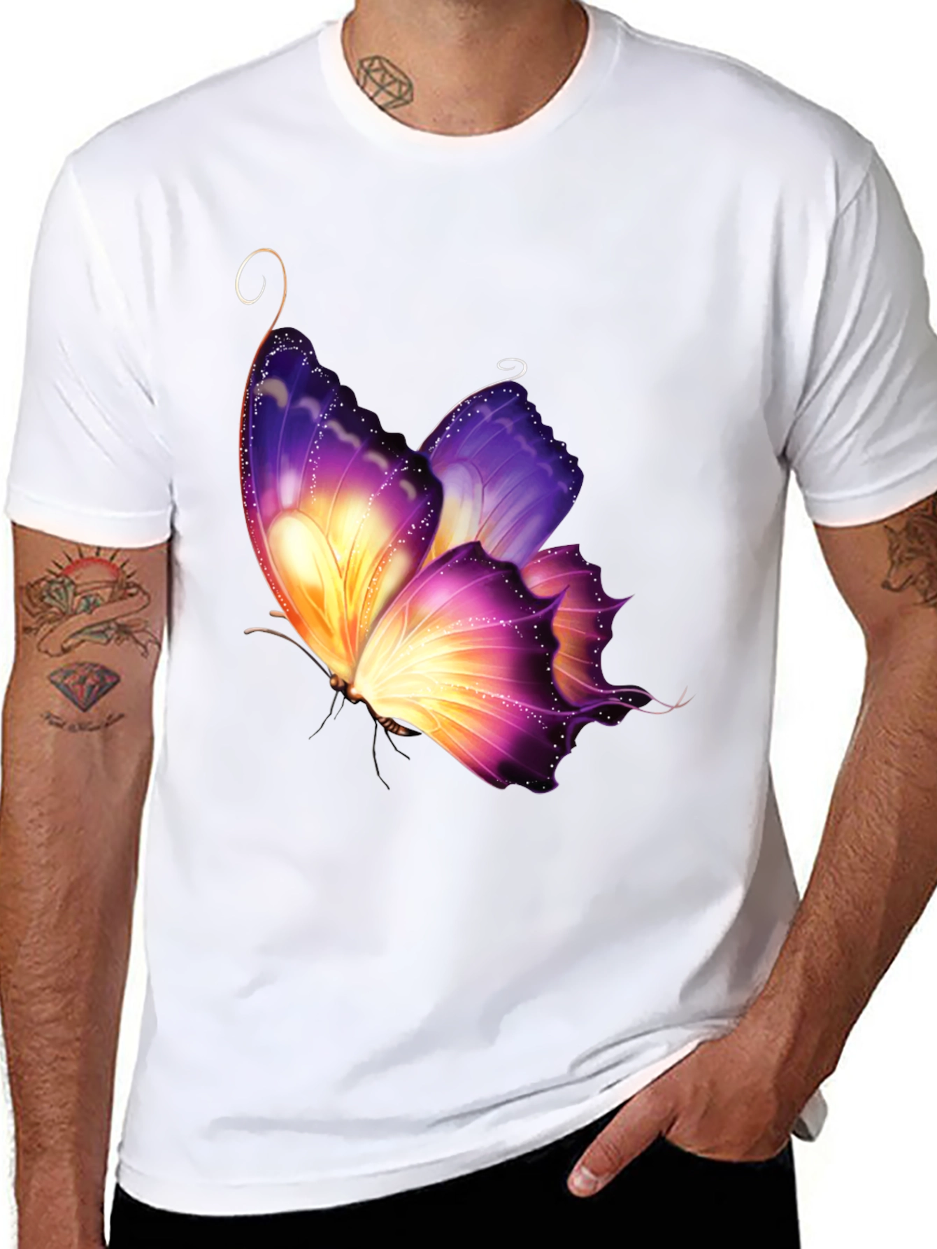 Butterfly Graphic Tee - Stylish Mens Black T-Shirt