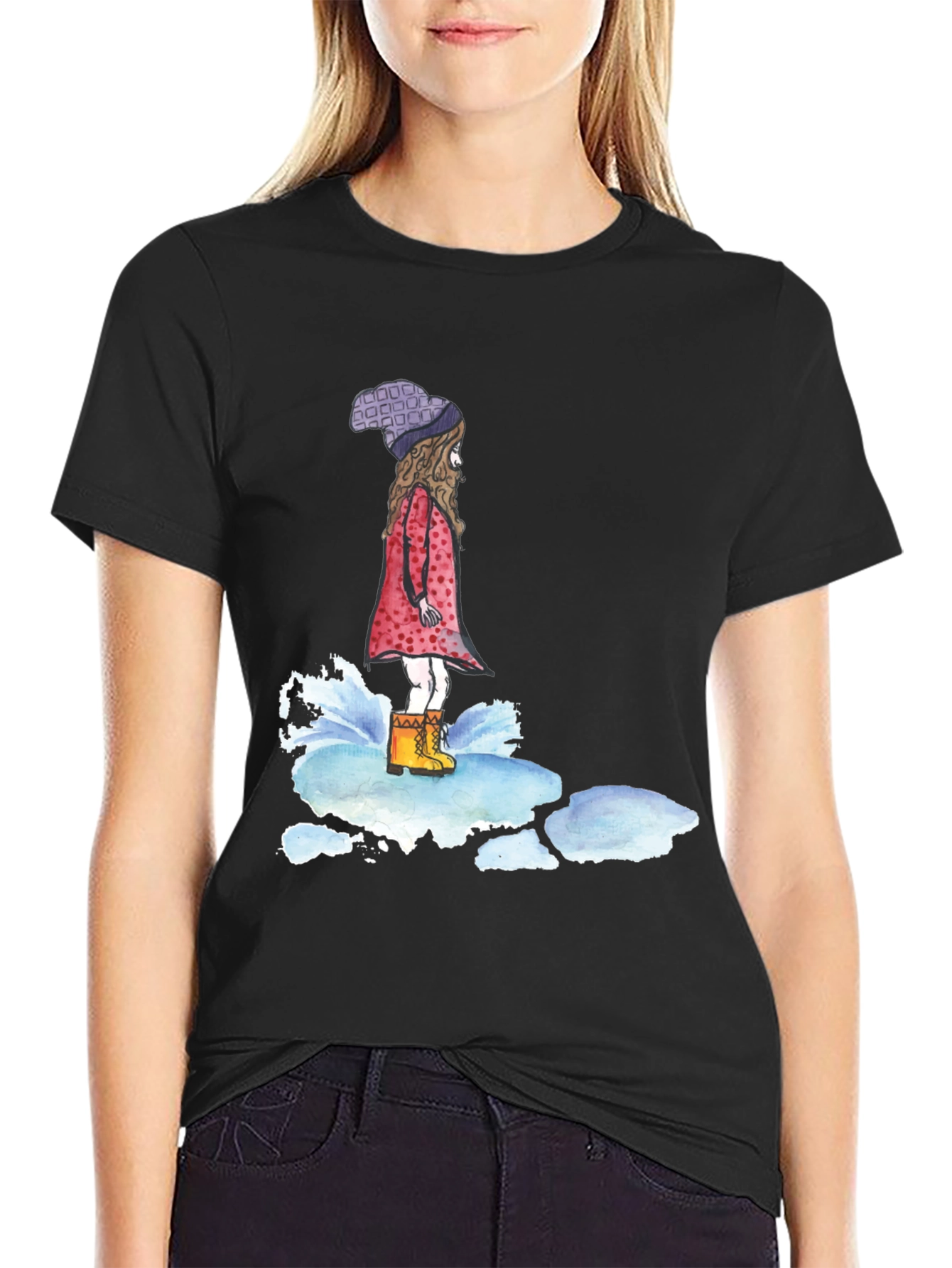 Whimsical Girl Black T-Shirt
