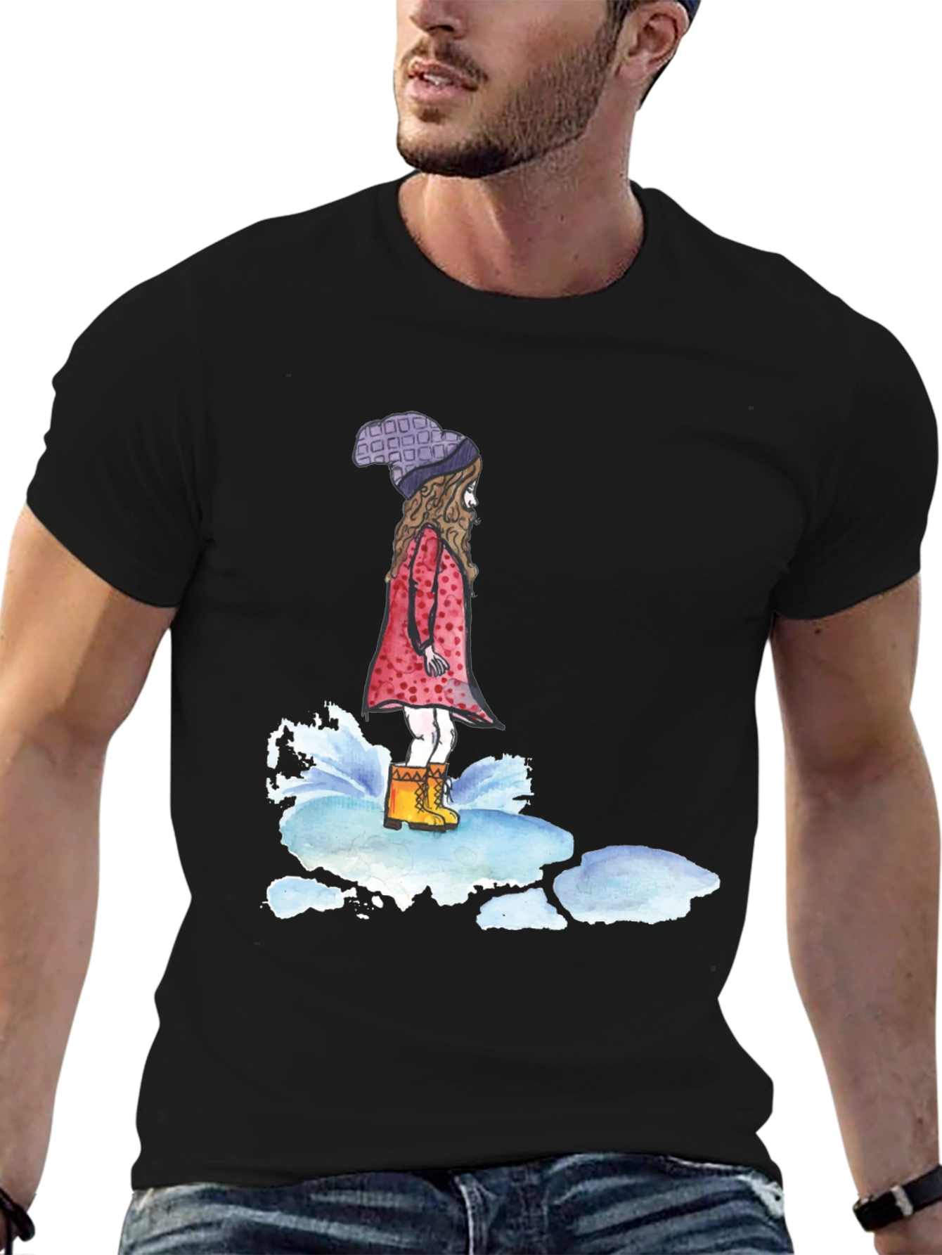 Whimsical Girl Black T-Shirt