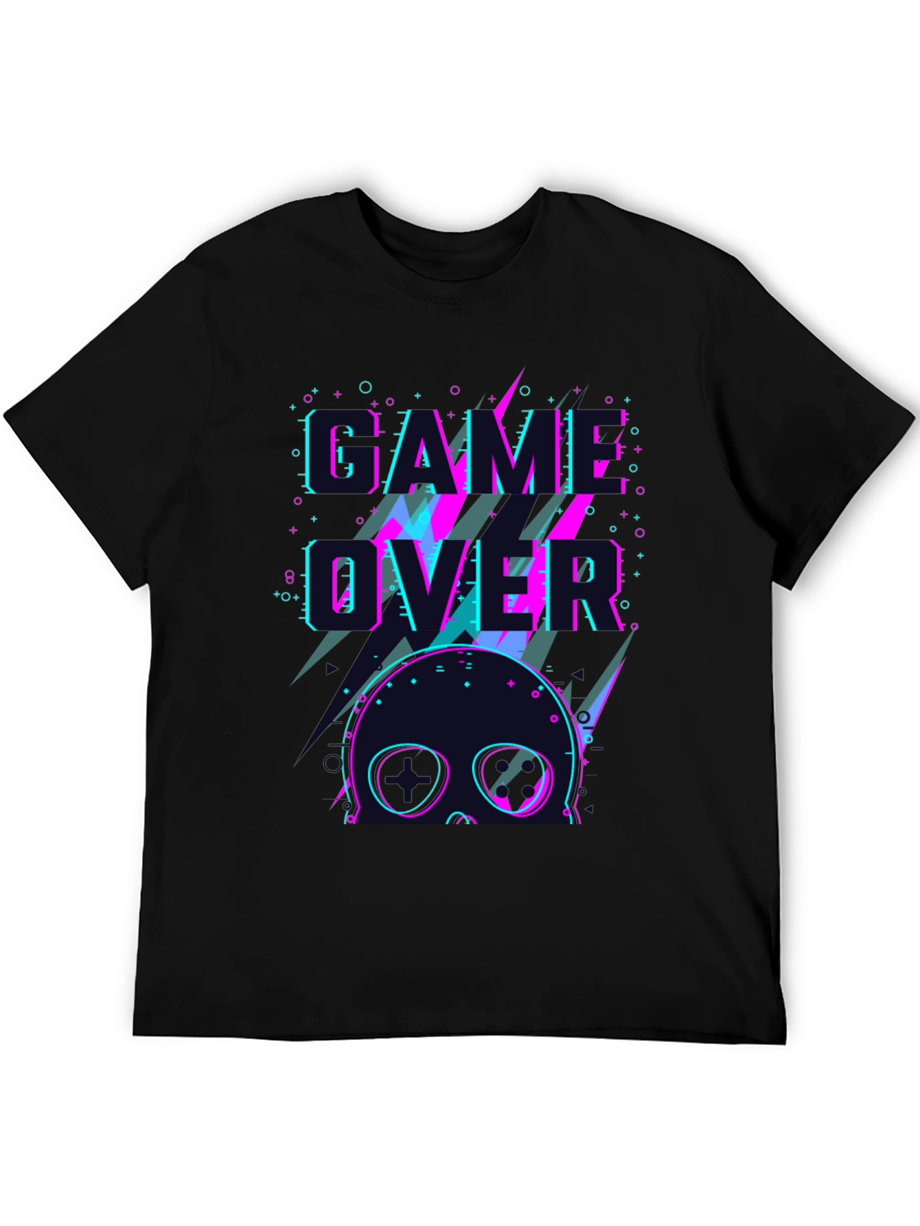 Game Over Skull Graphic Tee - Black Crew Neck