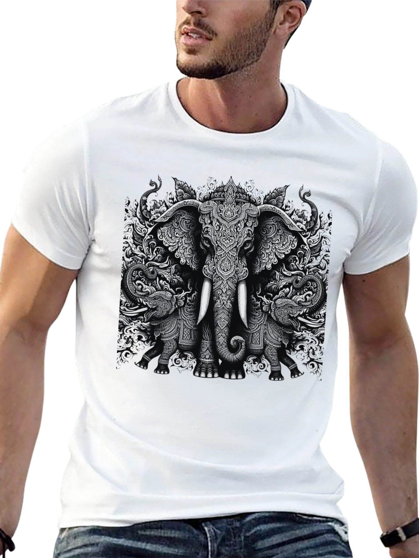 Elephant Print Black T-Shirt Graphic Tee