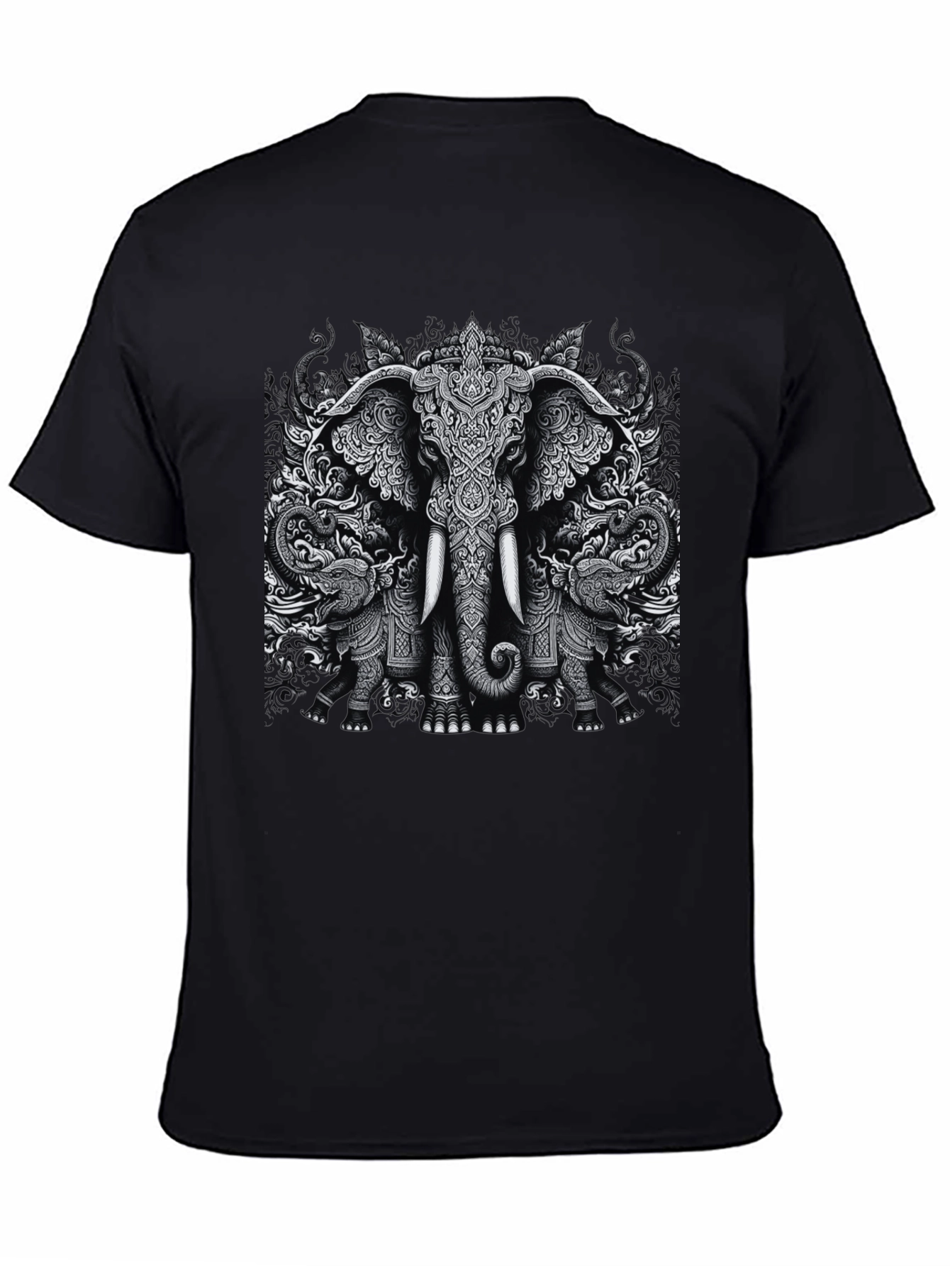 Elephant Print Black T-Shirt Graphic Tee