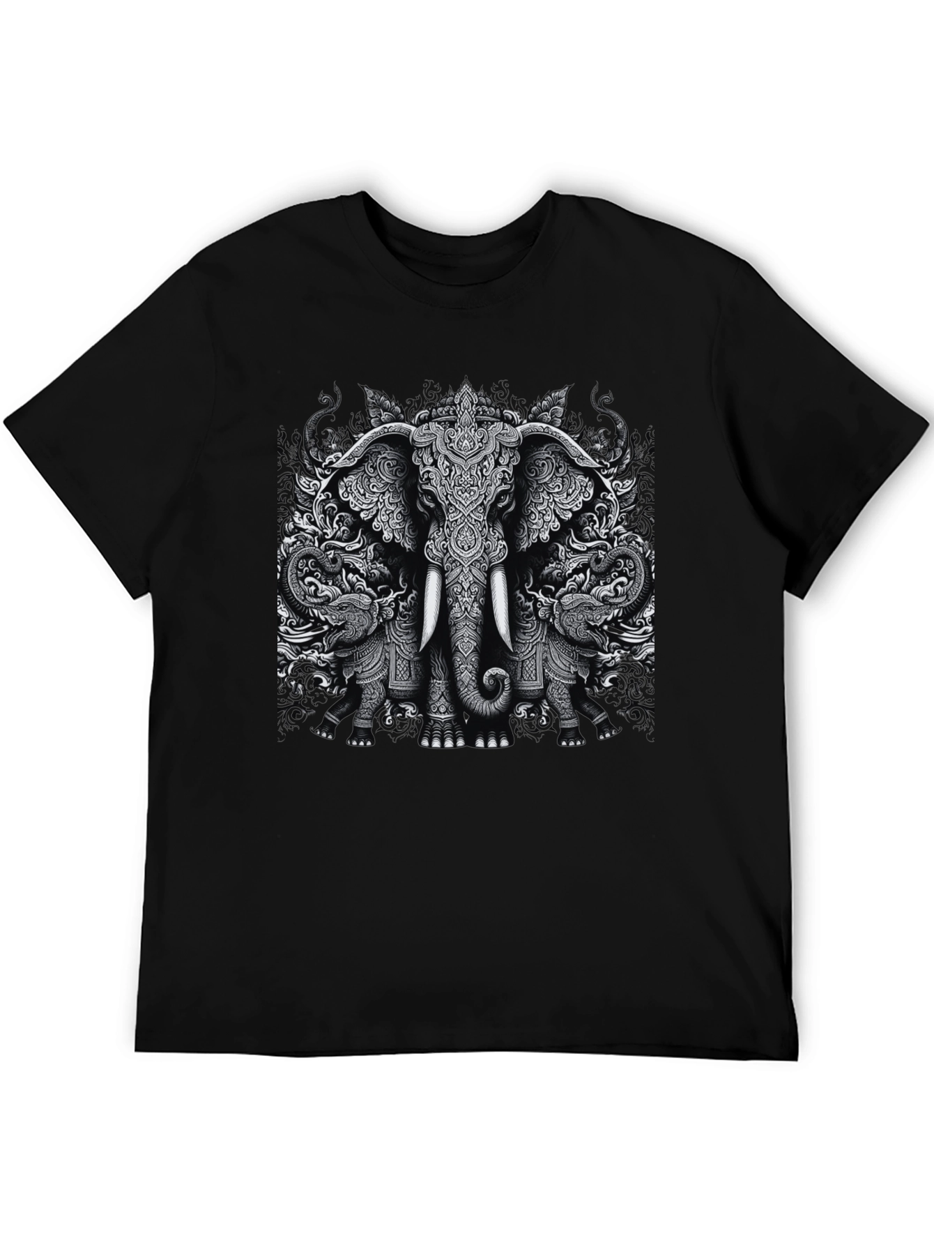Elephant Print Black T-Shirt Graphic Tee