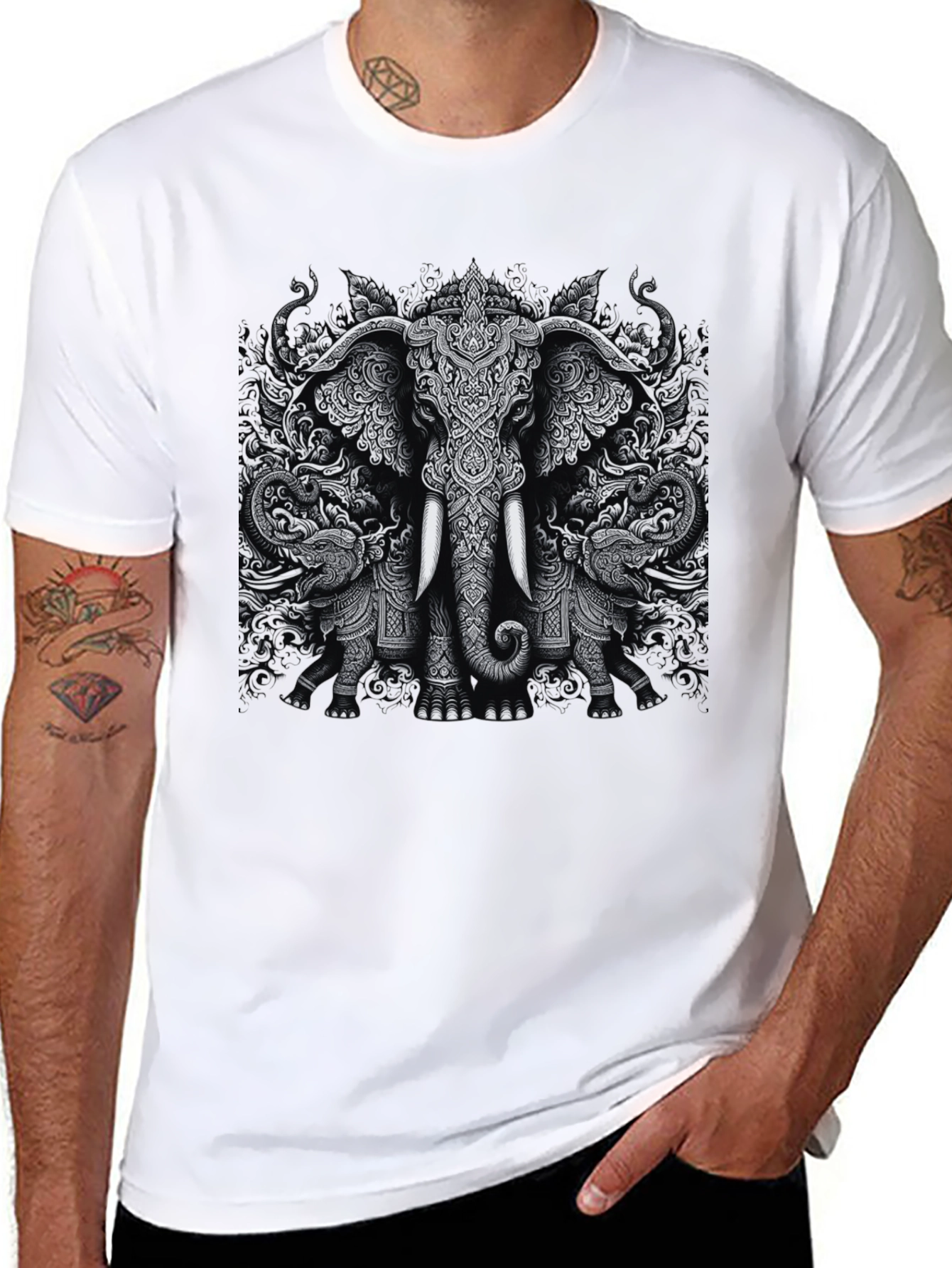 Elephant Print Black T-Shirt Graphic Tee
