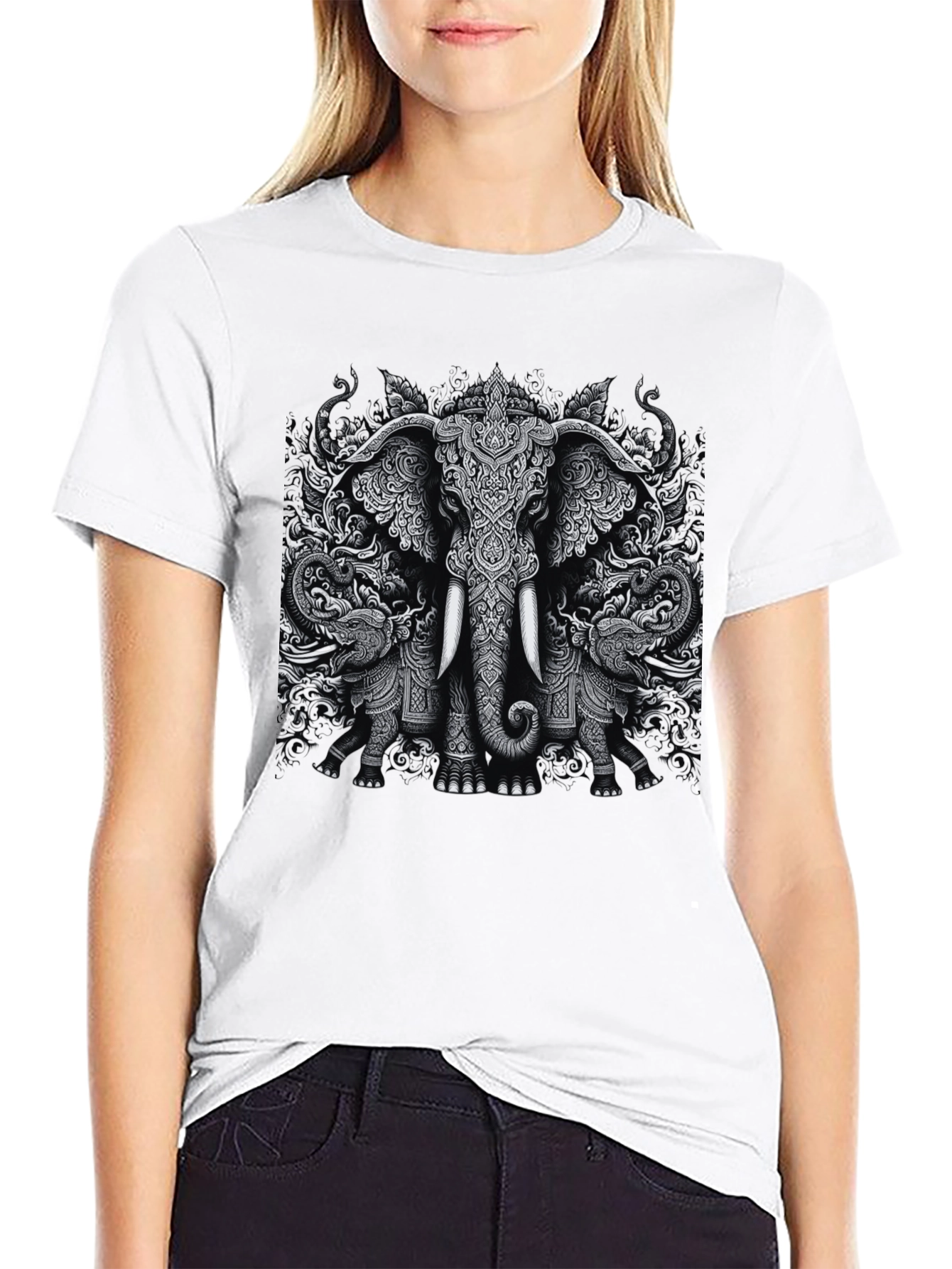 Elephant Print Black T-Shirt Graphic Tee