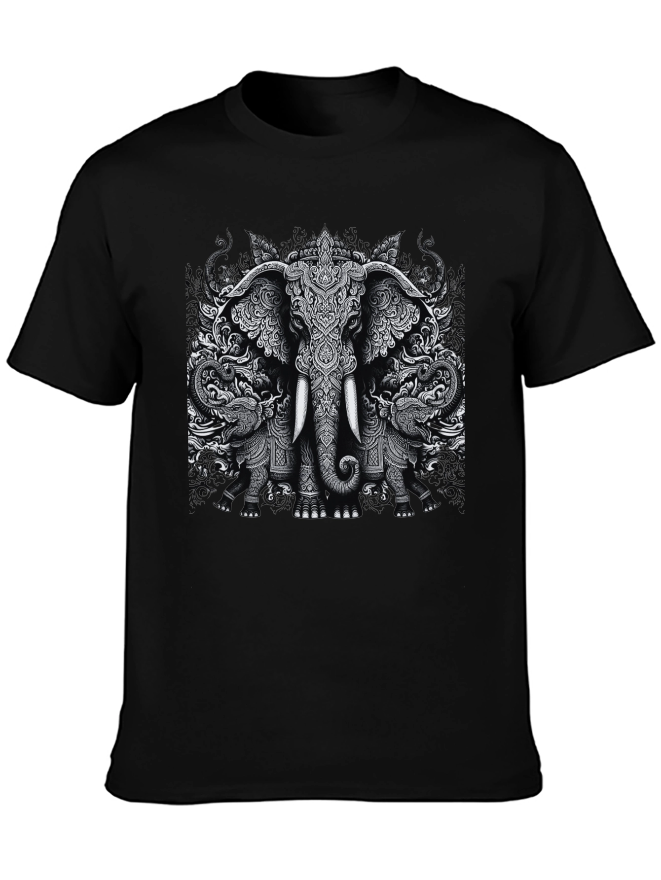 Elephant Print Black T-Shirt Graphic Tee