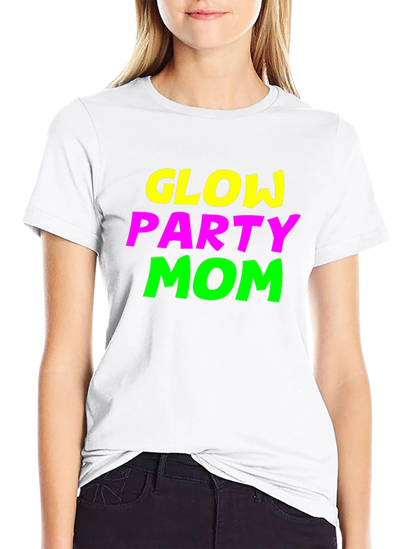 Glow Party Mom Tee - Neon Graphic Black T-Shirt