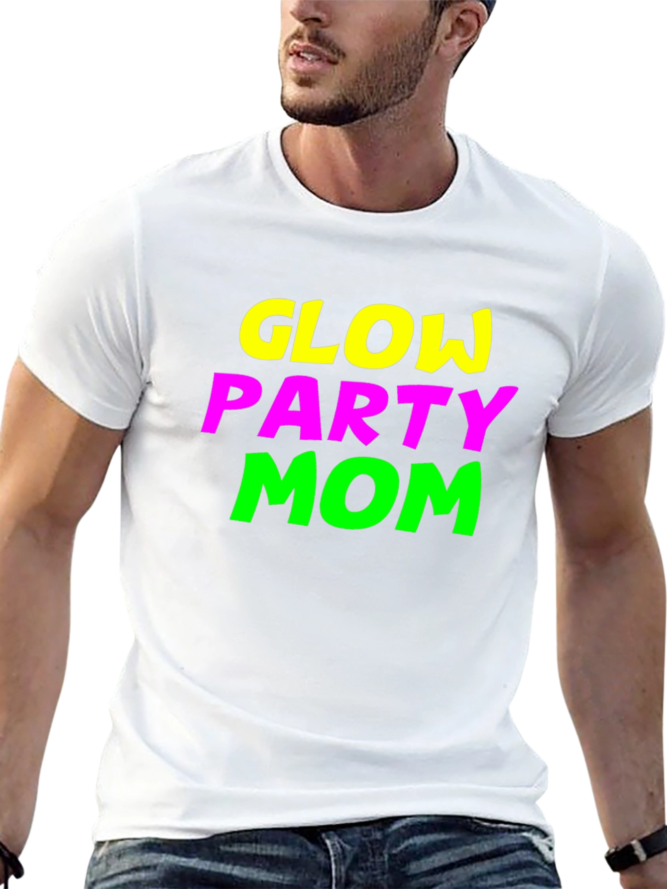 Glow Party Mom Tee - Neon Graphic Black T-Shirt