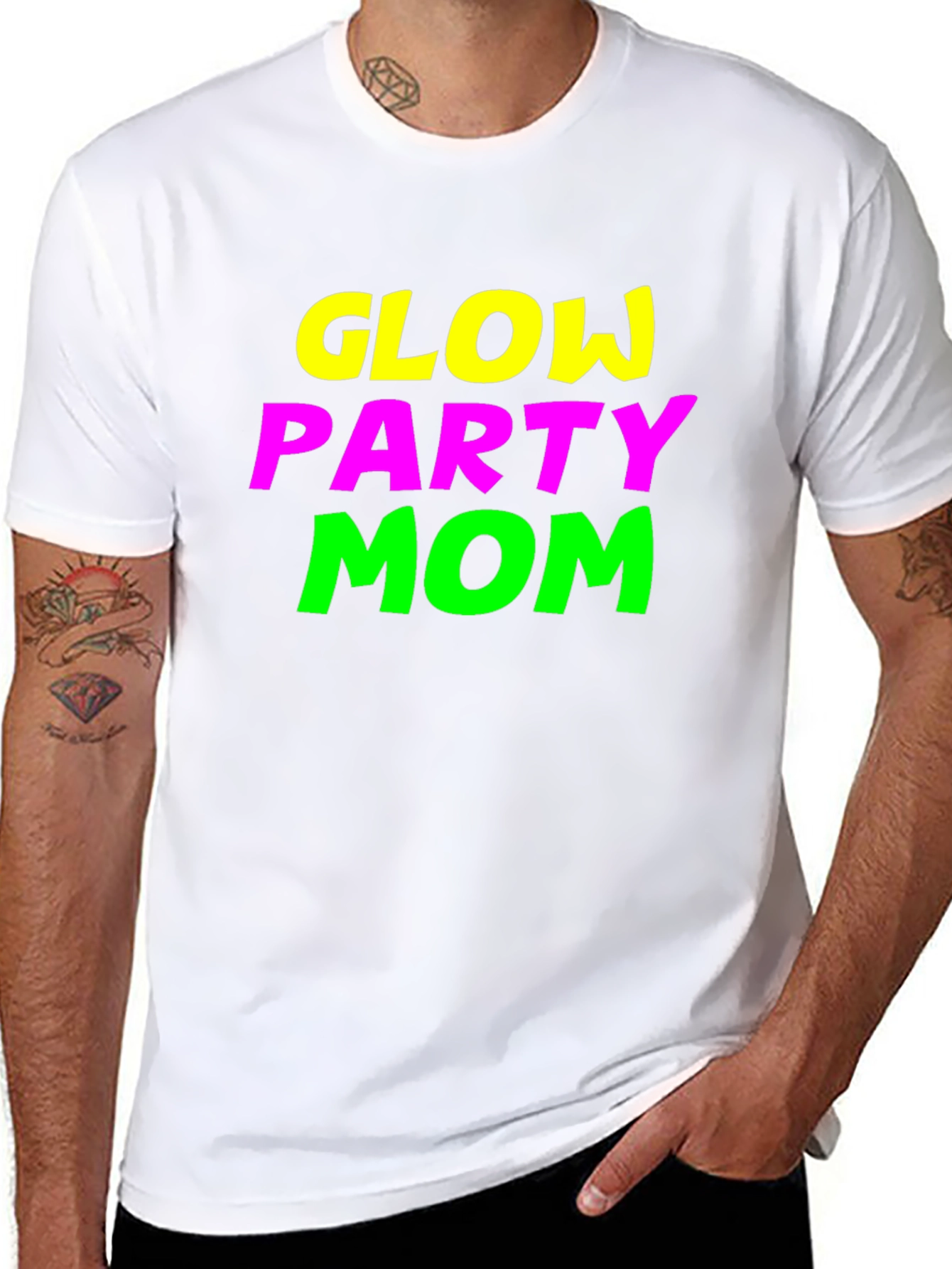 Glow Party Mom Tee - Neon Graphic Black T-Shirt