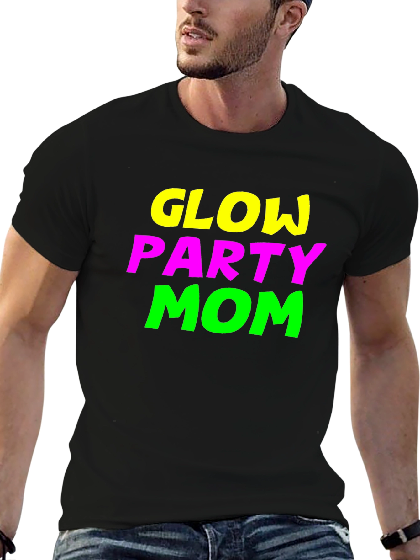 Glow Party Mom Tee - Neon Graphic Black T-Shirt