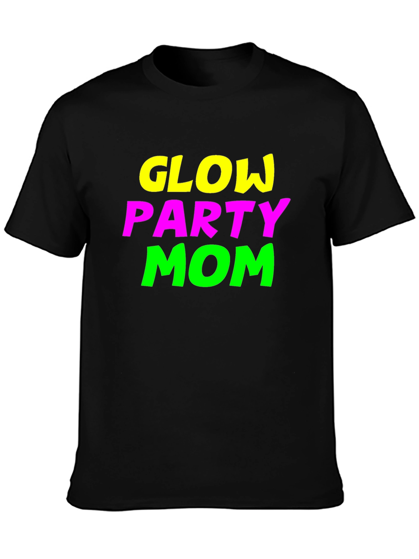 Glow Party Mom Tee - Neon Graphic Black T-Shirt