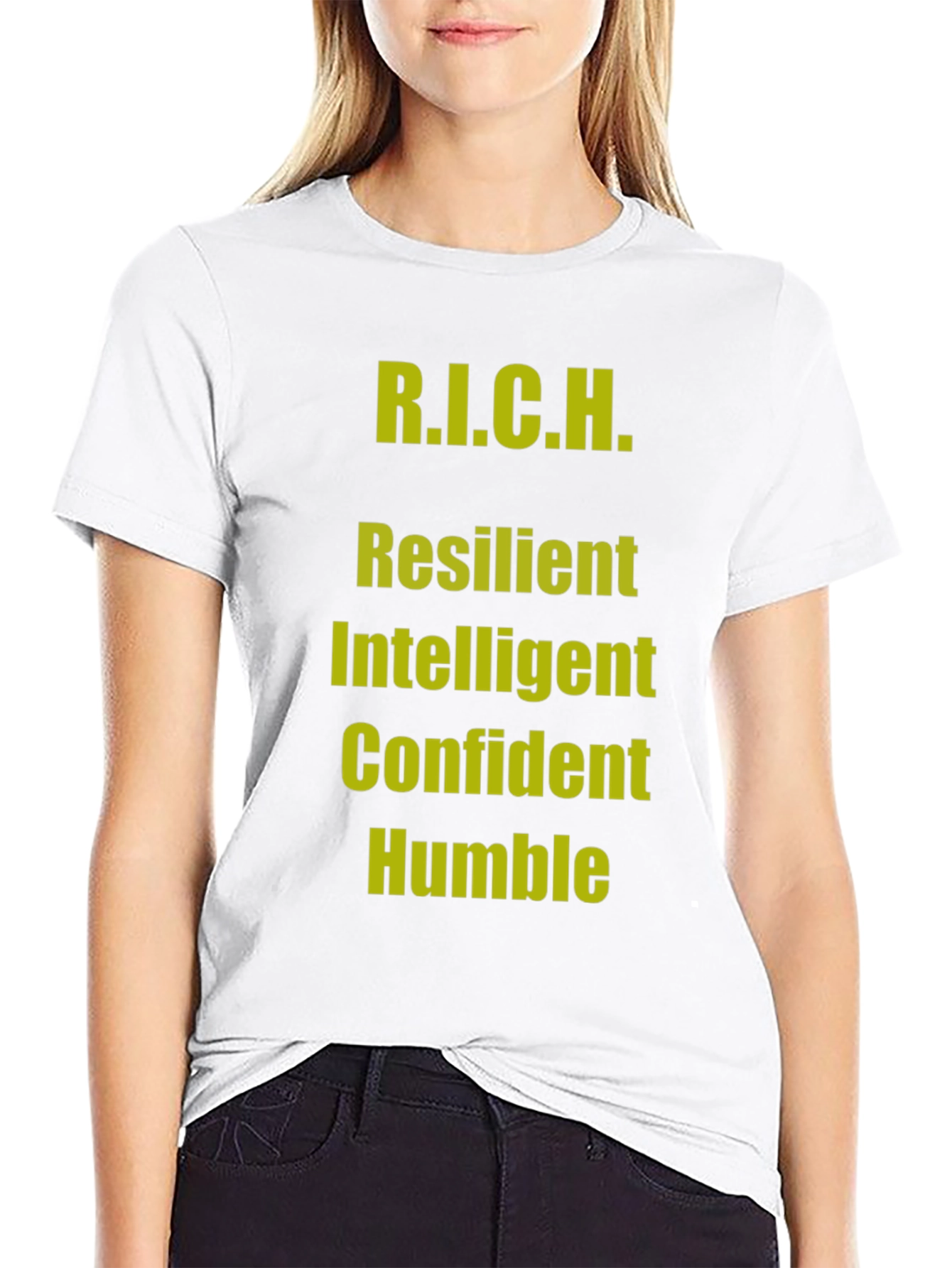 R.I.C.H. Black T-Shirt - Resilient Intelligent Confident Humble